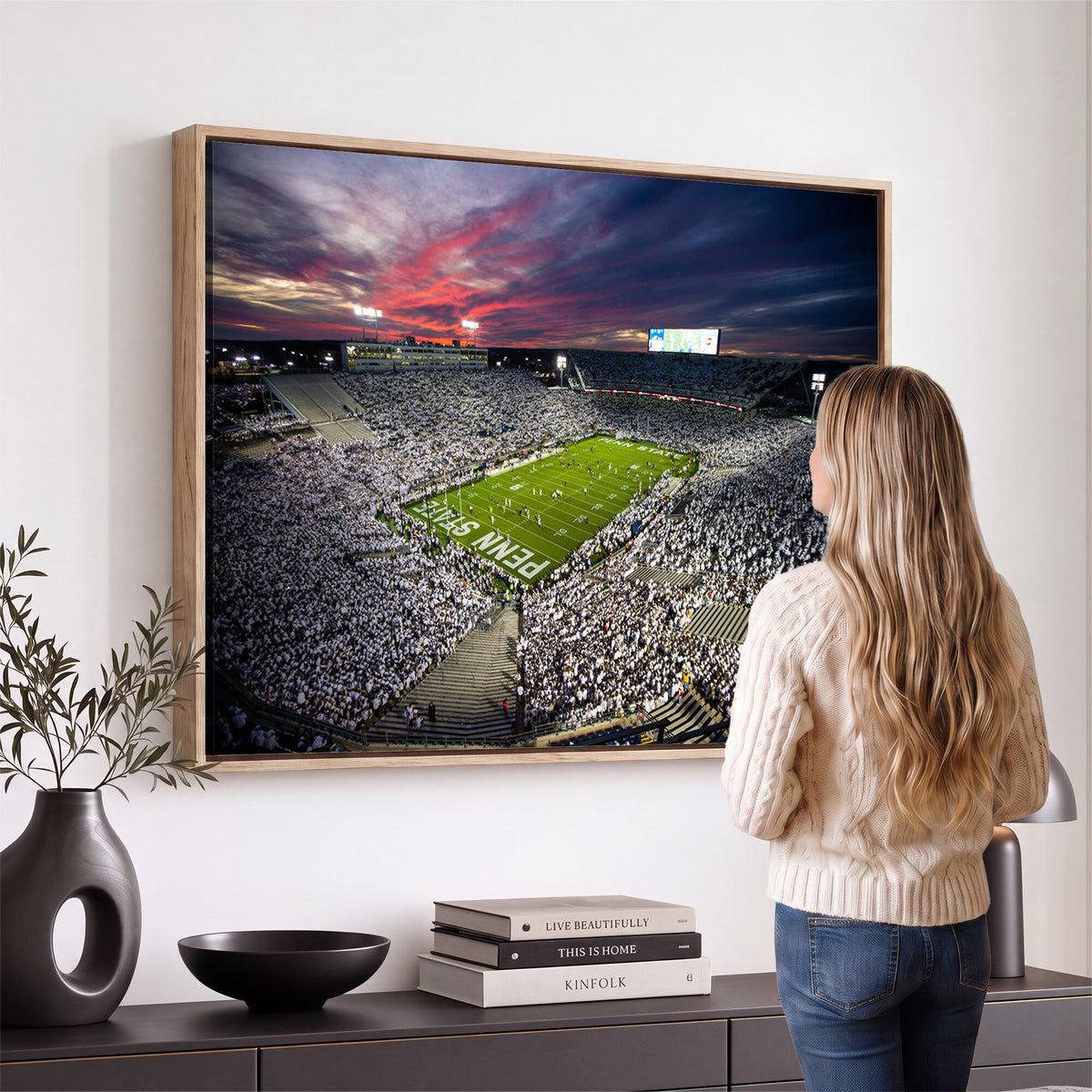 37304-MGV-CV-36X24 - Penn State Nittany Lions Football Team Print - University Park Beaver Stadium Art Canvas Print