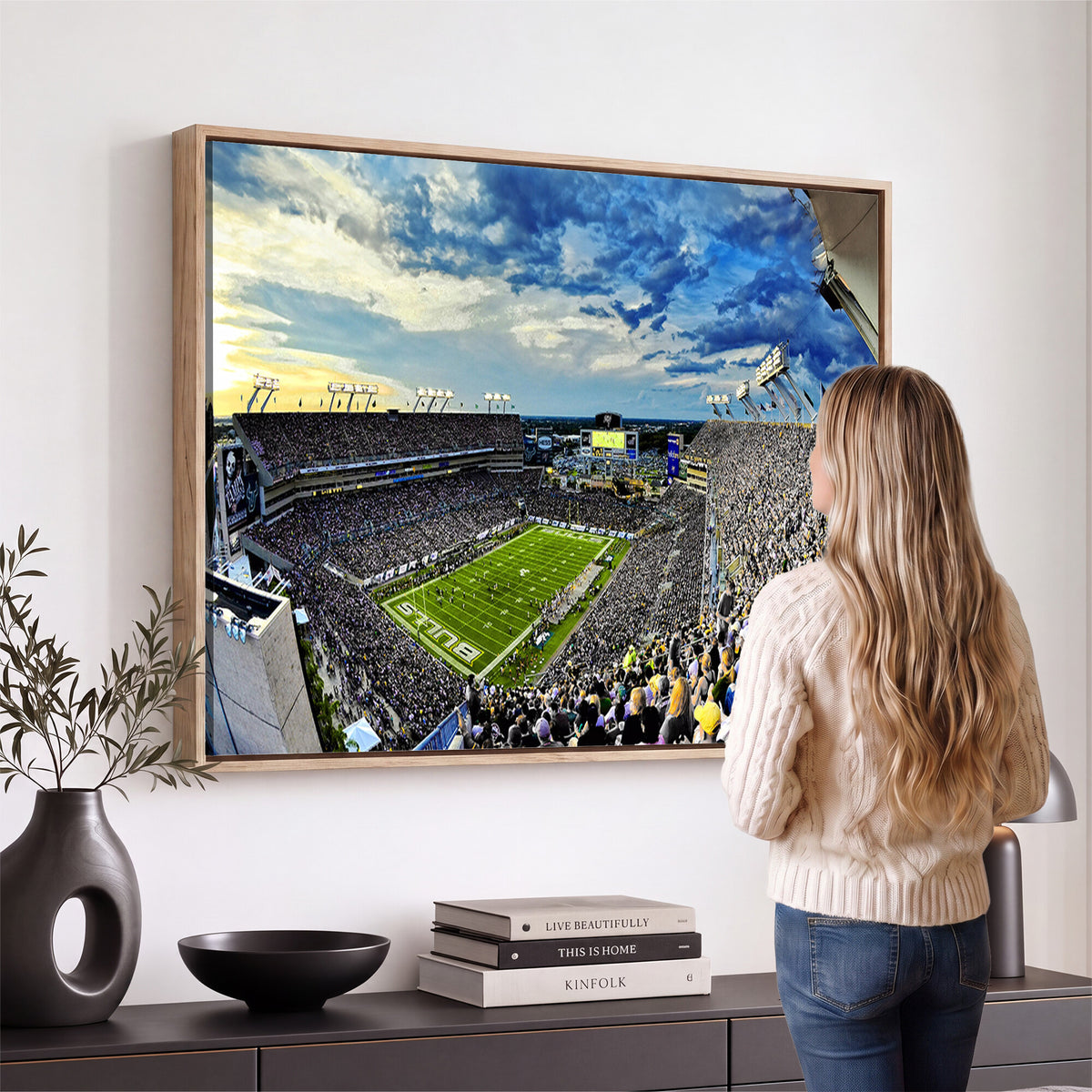 23788-MGV-CV-36X24 - Framed USF Bulls Football Team Print - Tampa Raymond James Stadium Wall Art Canvas Print