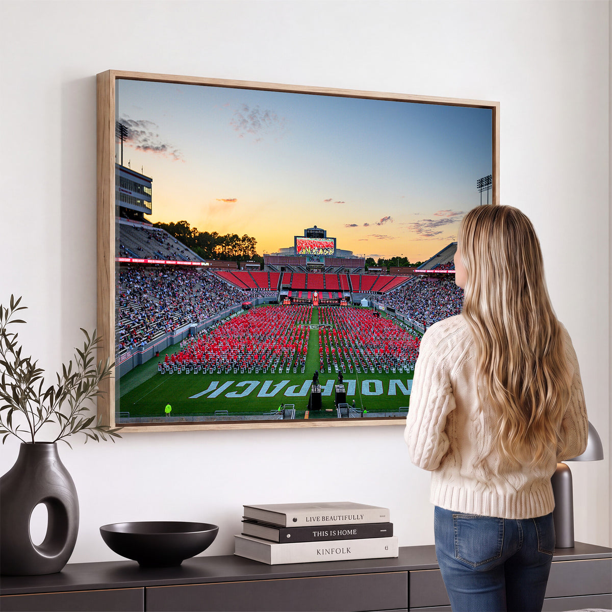 35266-MGV-CV-36X24 - NC State Wolfpack Football Team Print Wall Art - Raleigh Carter-Finley Stadium Wall Art Canvas Print