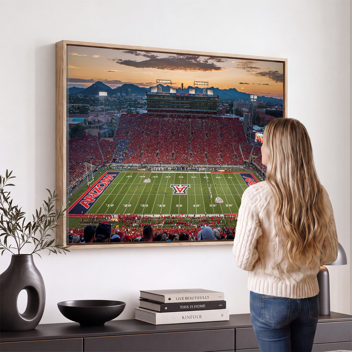 99722-MGV-CV-36X24 - Framed Arizona Wildcats Football Team Print - Tucson Arizona Stadium Wall Art Canvas Print