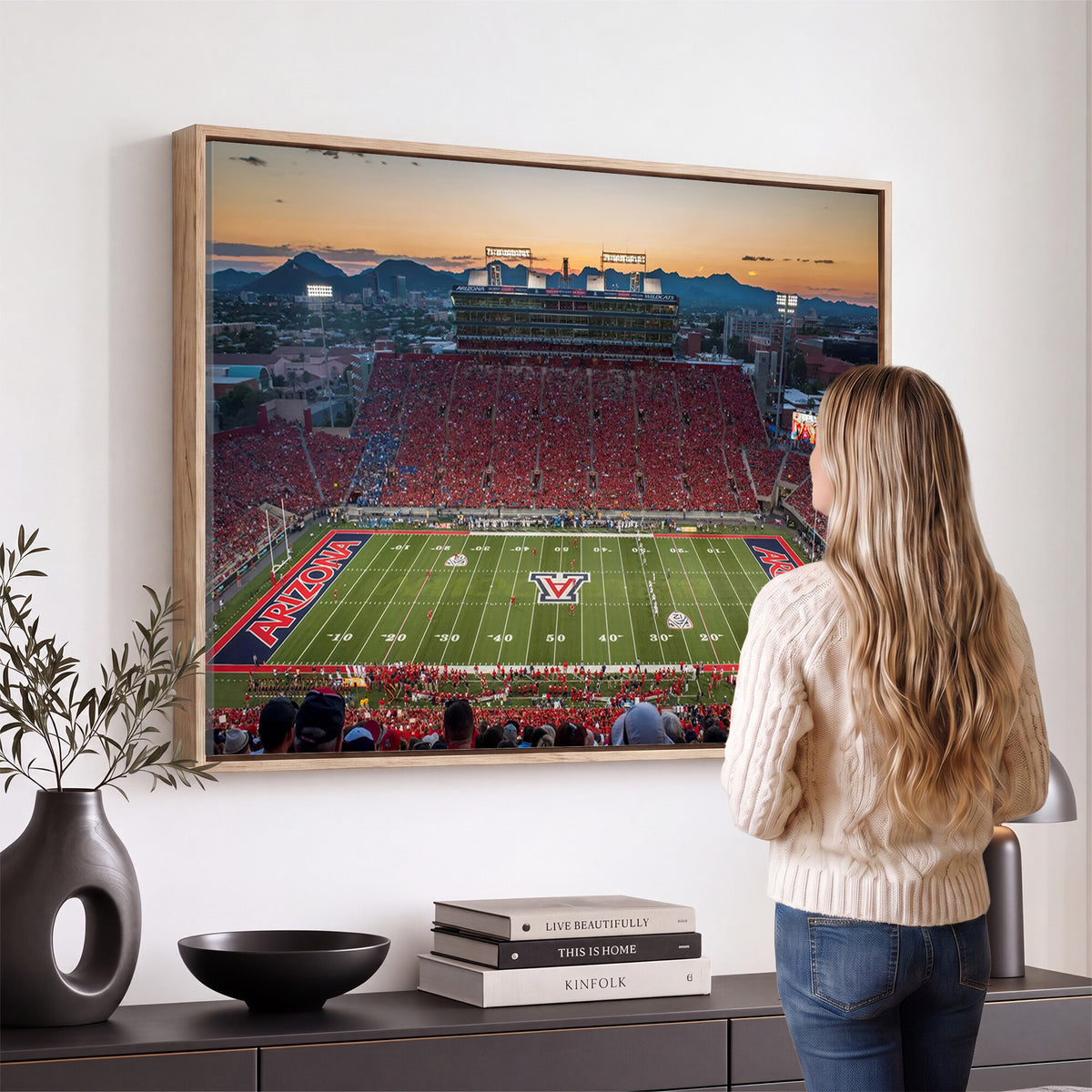 45563-MGV-CV-36X24 - Arizona Wildcats Football Team Print - Tucson Arizona Stadium Wall Art Canvas Print