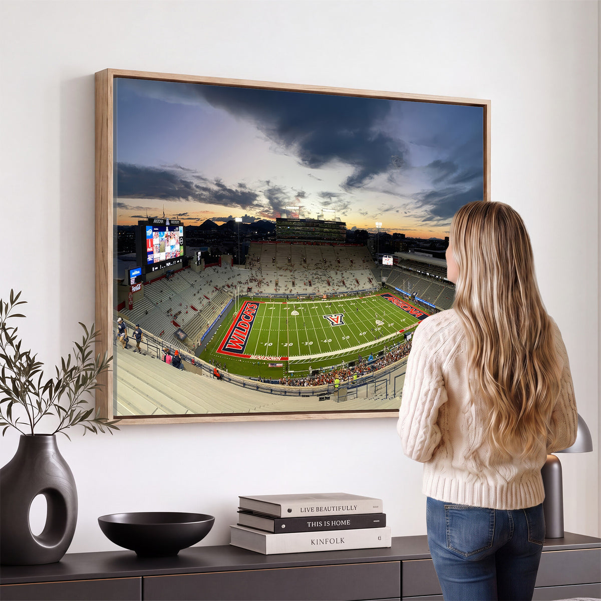 24339-MGV-CV-36X24 - Arizona Wildcats Football Team Print - Tucson Arizona Stadium Wall Art Canvas Print