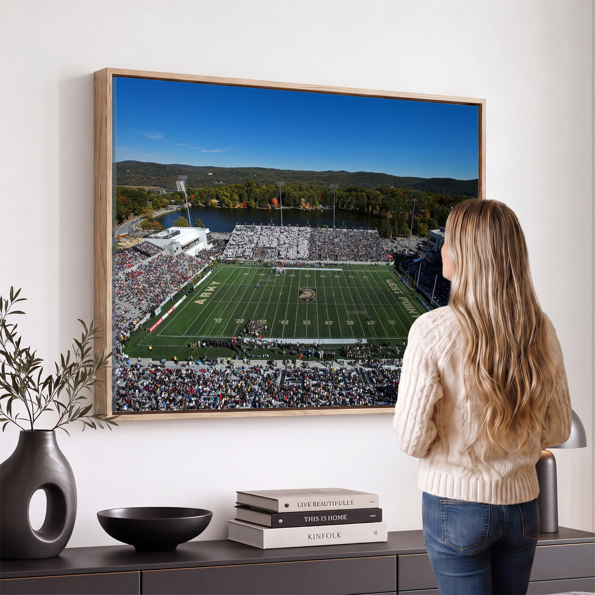 52056-MGV-CV-36X24 - Army Black Knights Football Team Print - West Point Michie Stadium Wall Art Canvas Print