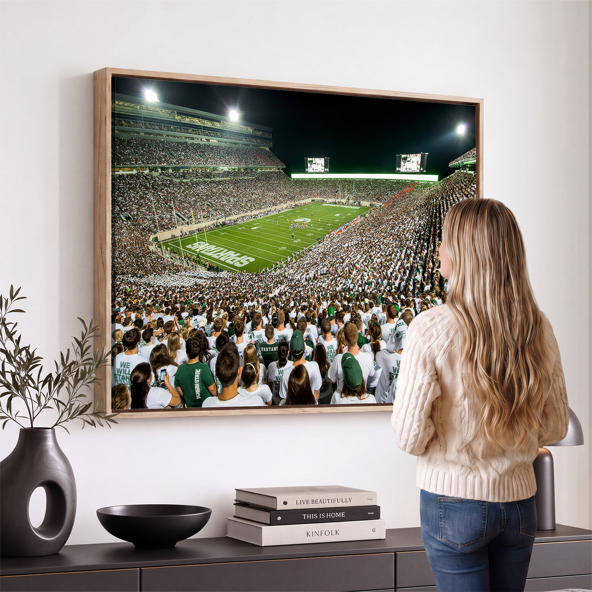 30457-PAN-FL-20X10 - Michigan State Spartans Football Canvas Print - East Lansing Spartan Stadium Wall Art Canvas Print