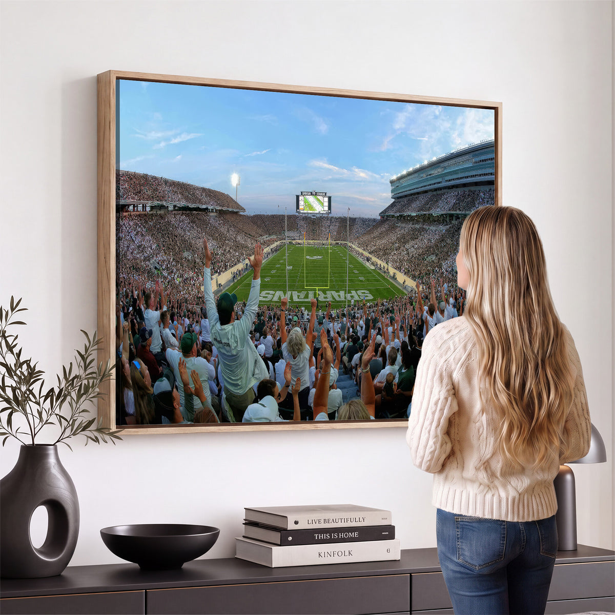 73105-PAN-FL-20X10 - Michigan State Spartans Football Team Art Print - East Lansing Spartan Stadium Wall Art Canvas Print