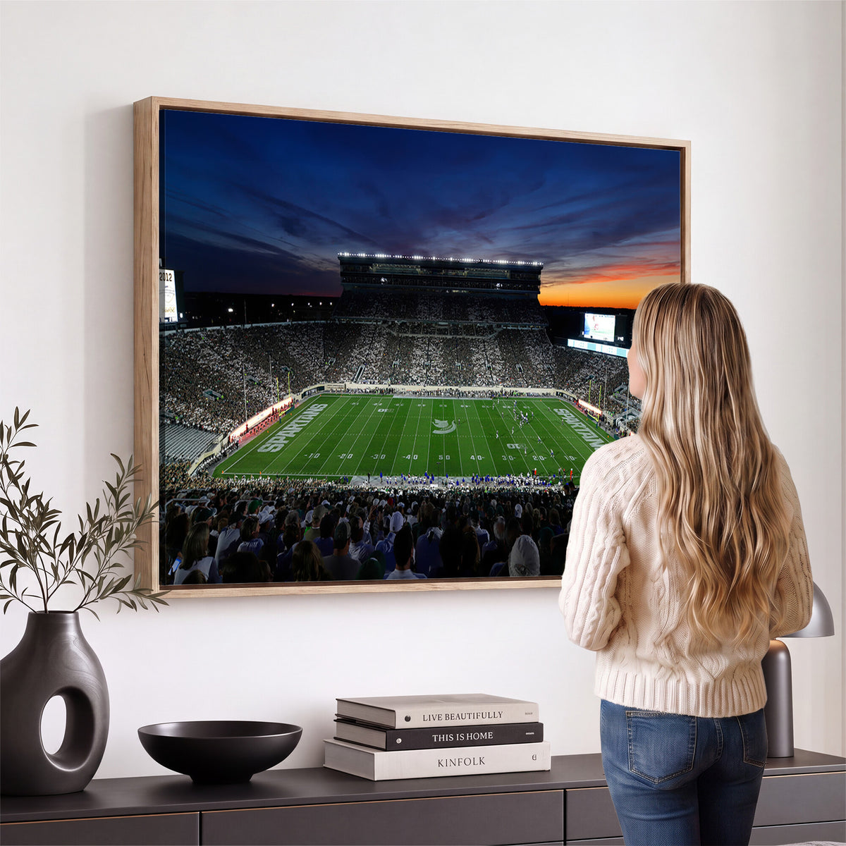 49074-PAN-FL-20X10 - Michigan State Spartans Football Team Print - East Lansing Spartan Stadium Canvas Print