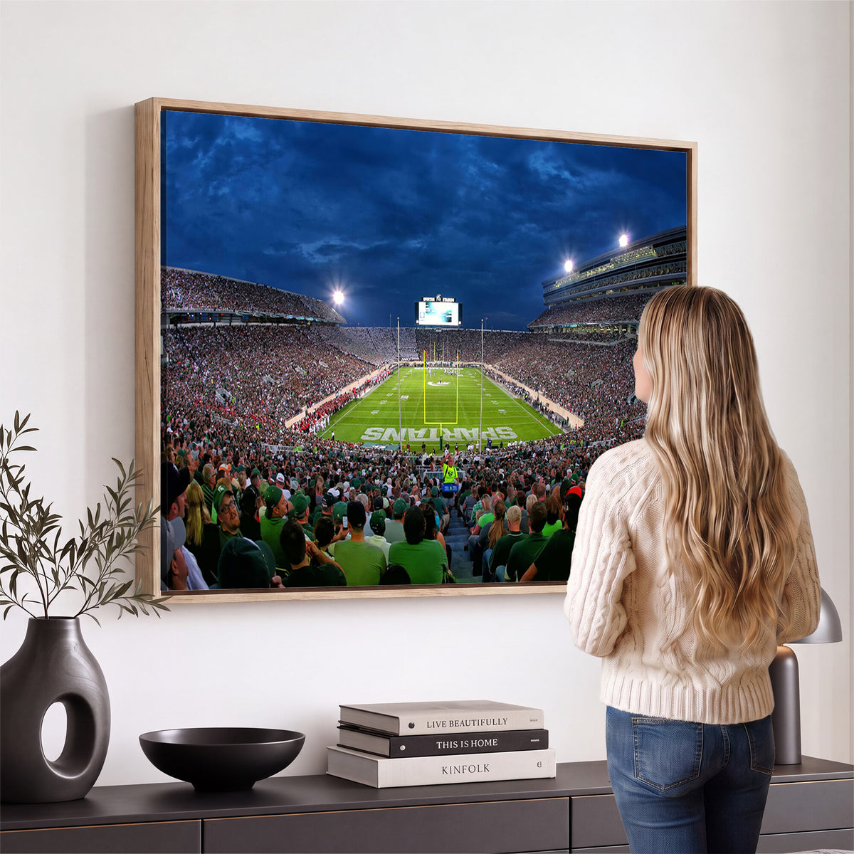 35248-PAN-FL-20X10 - Michigan State Spartans Football Team Print - East Lansing Spartan Stadium Wall Art Canvas Print