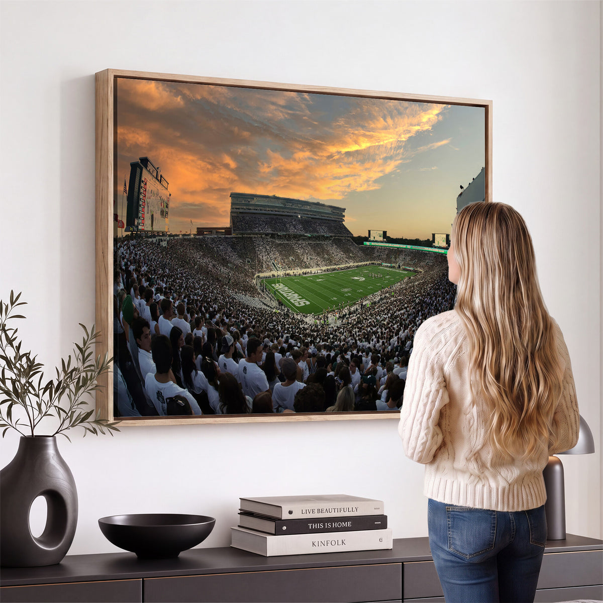 99155-PAN-FL-20X10 - Michigan State Spartans Football Team Print - East Lansing Spartan Stadium Wall Art Canvas Print