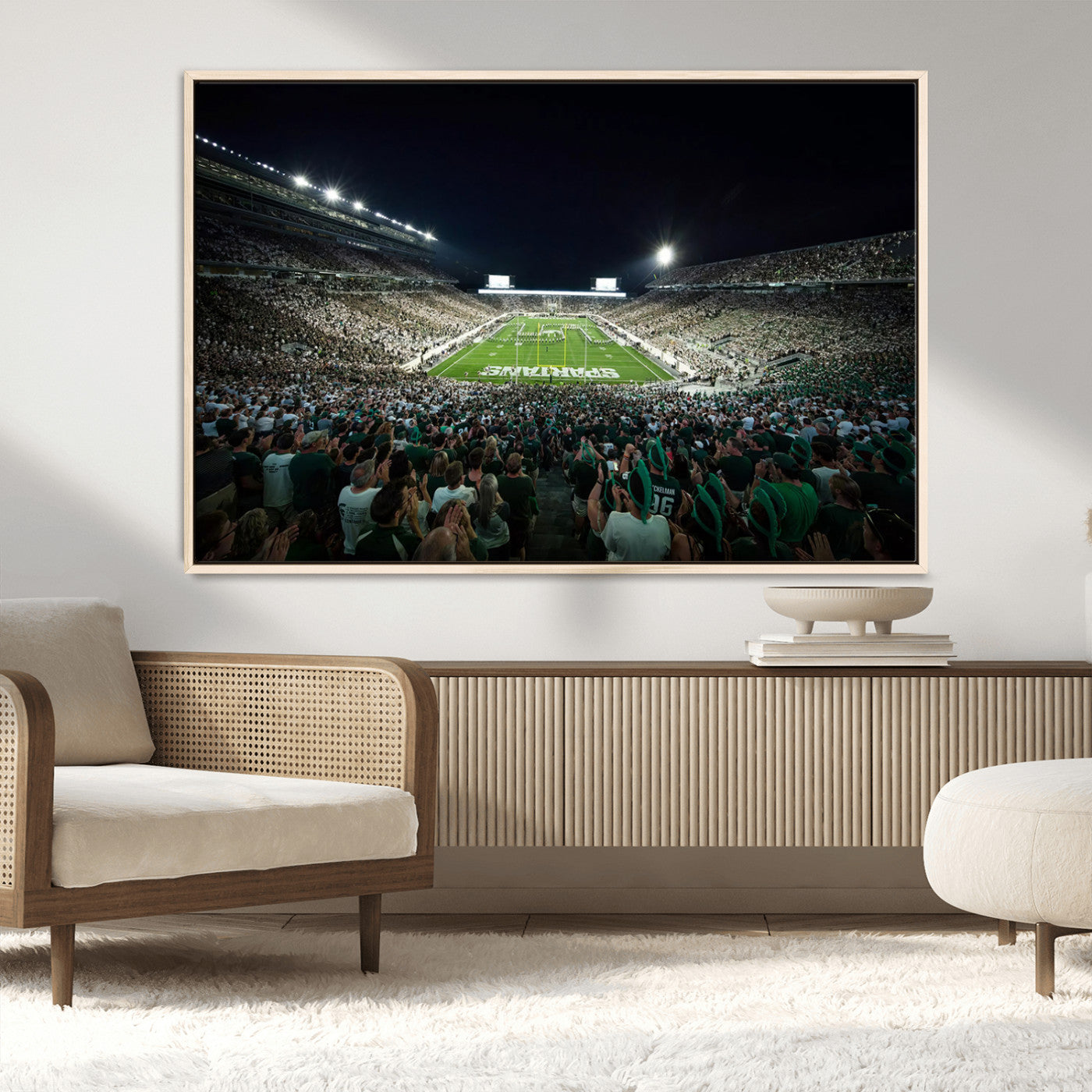 MGV-FC-36X24 - Framed Michigan State Spartans Football Team Print - East Lansing Spartan Stadium Wall Art Canvas