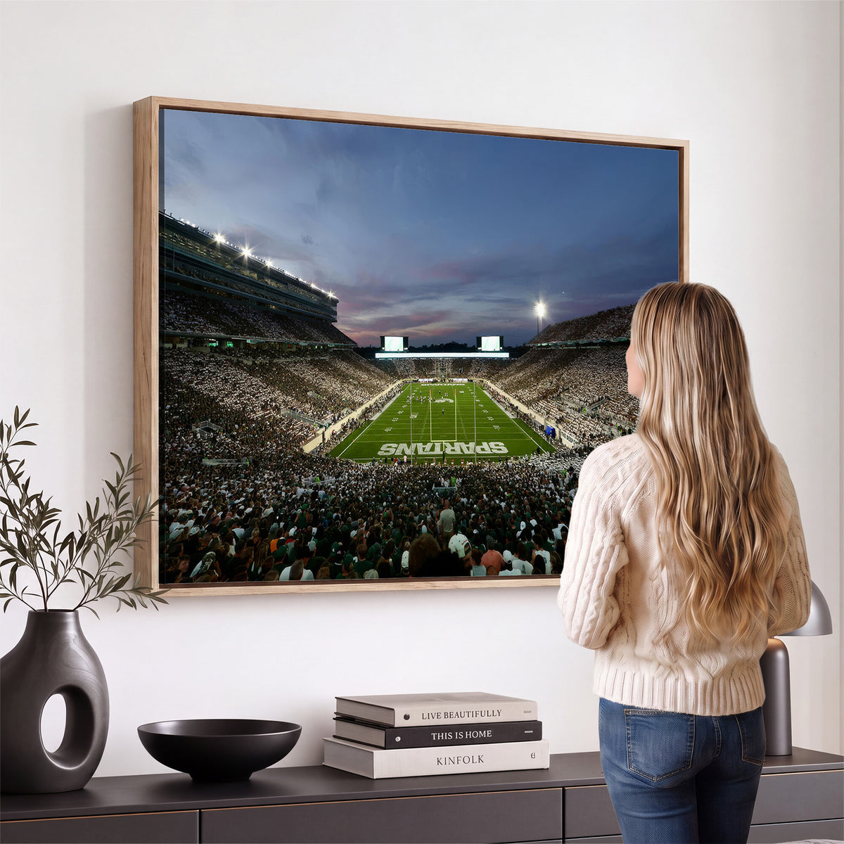 90831-PAN-FL-20X10 - Michigan State Spartans Football Team Print - East Lansing Spartan Stadium Canvas Print
