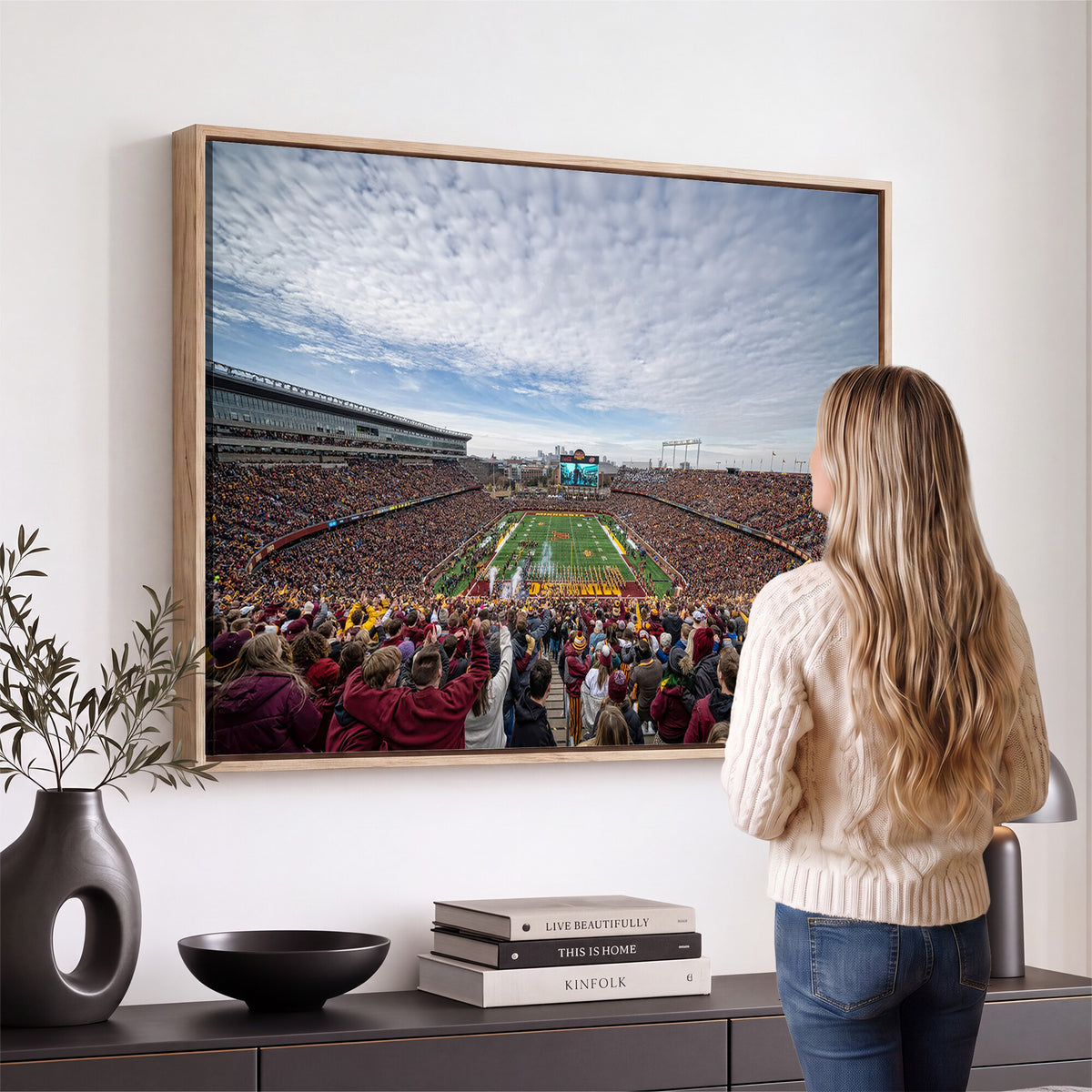 38459-PAN-FL-20X10 - University of Minnesota Golden Gophers Football Team Print - Minneapolis Huntington Bank Stadium Art