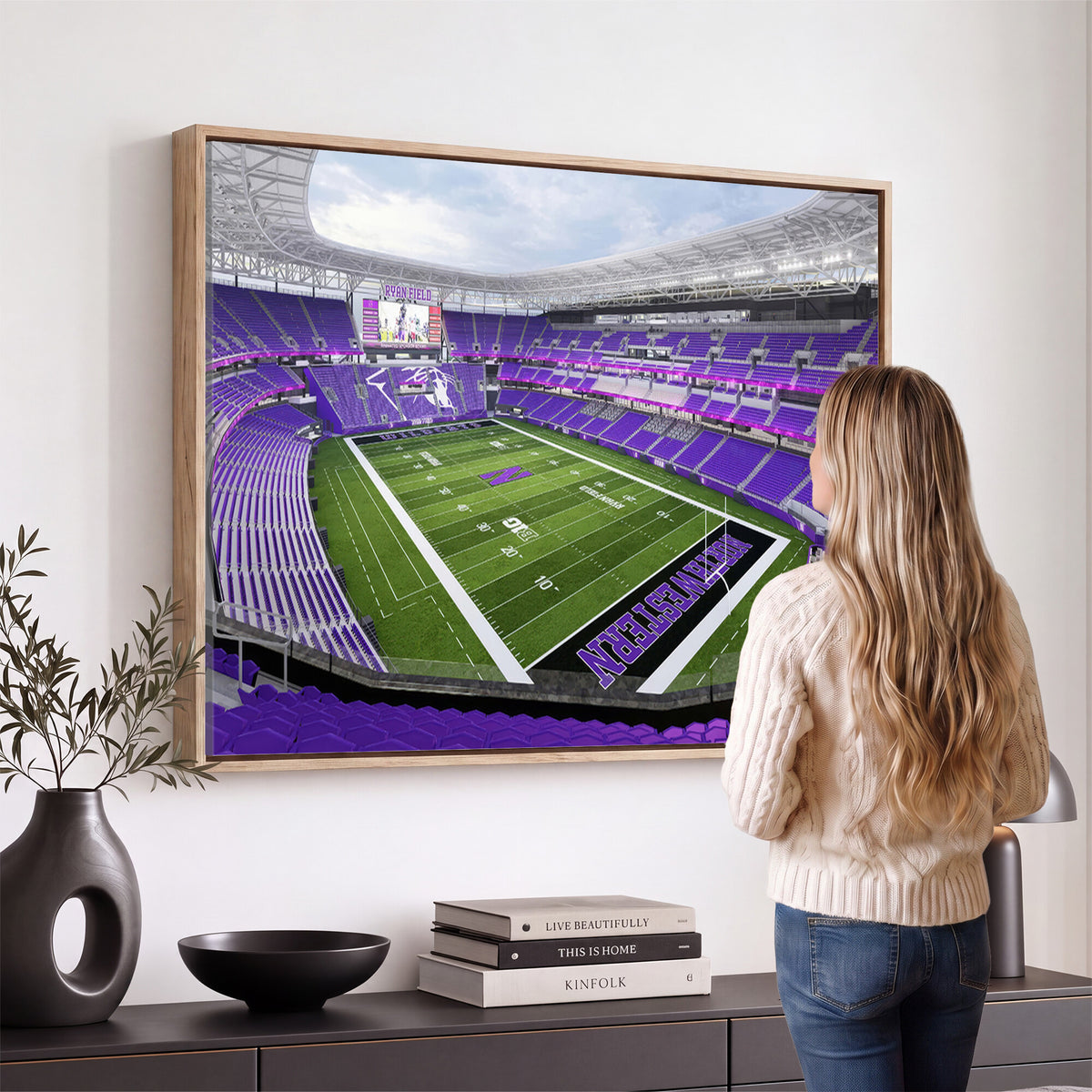 49190-MGV-CV-36X24 - Northwestern University Wildcats Football Team Print - Evanston Ryan Field Wall Art Canvas Print