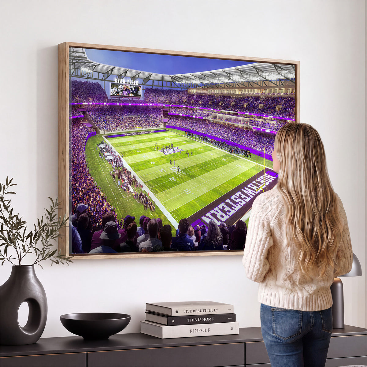 81245-MGV-CV-36X24 - Northwestern University Wildcats Football Team Print - Evanston Ryan Field Wall Art Canvas Print