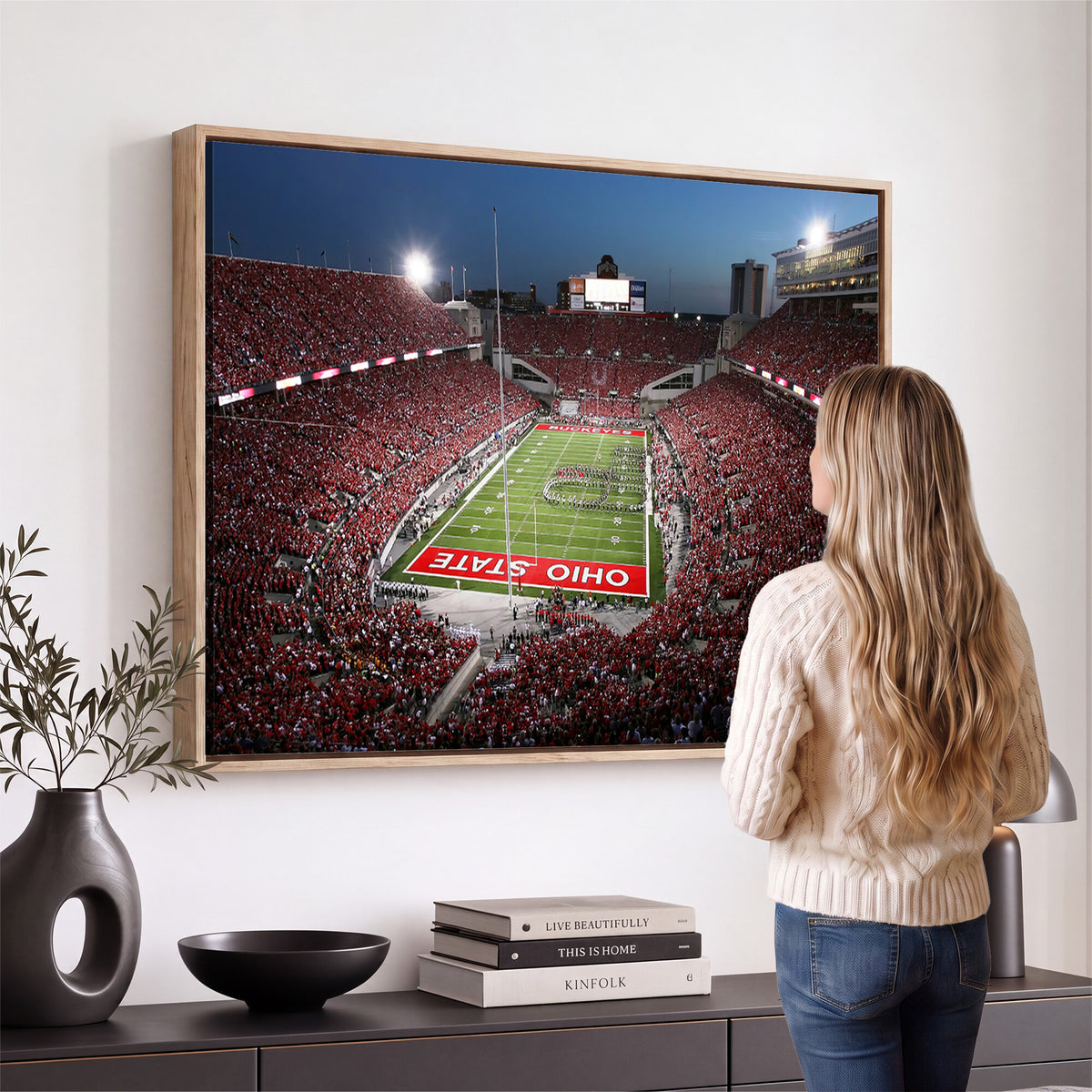 98743-PAN-FL-20X10 - Ohio State University Buckeyes Football Team Print - Columbus Ohio Stadium Wall Art Canvas Print