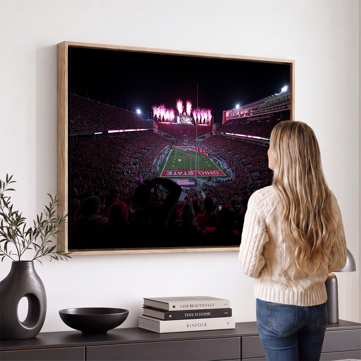 20483-PAN-FL-20X10 - Ohio State University Buckeyes Football Team Print - Columbus Ohio Stadium Wall Art Canvas Print