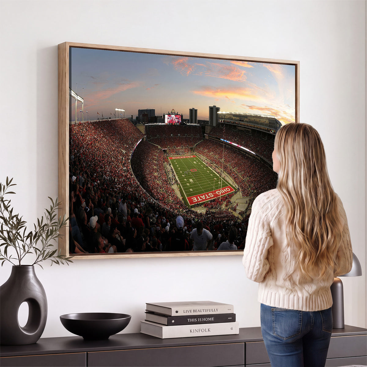 28825-PAN-FL-20X10 - Ohio State University Buckeyes Football Team Print - Columbus Ohio Stadium Wall Art Canvas Print
