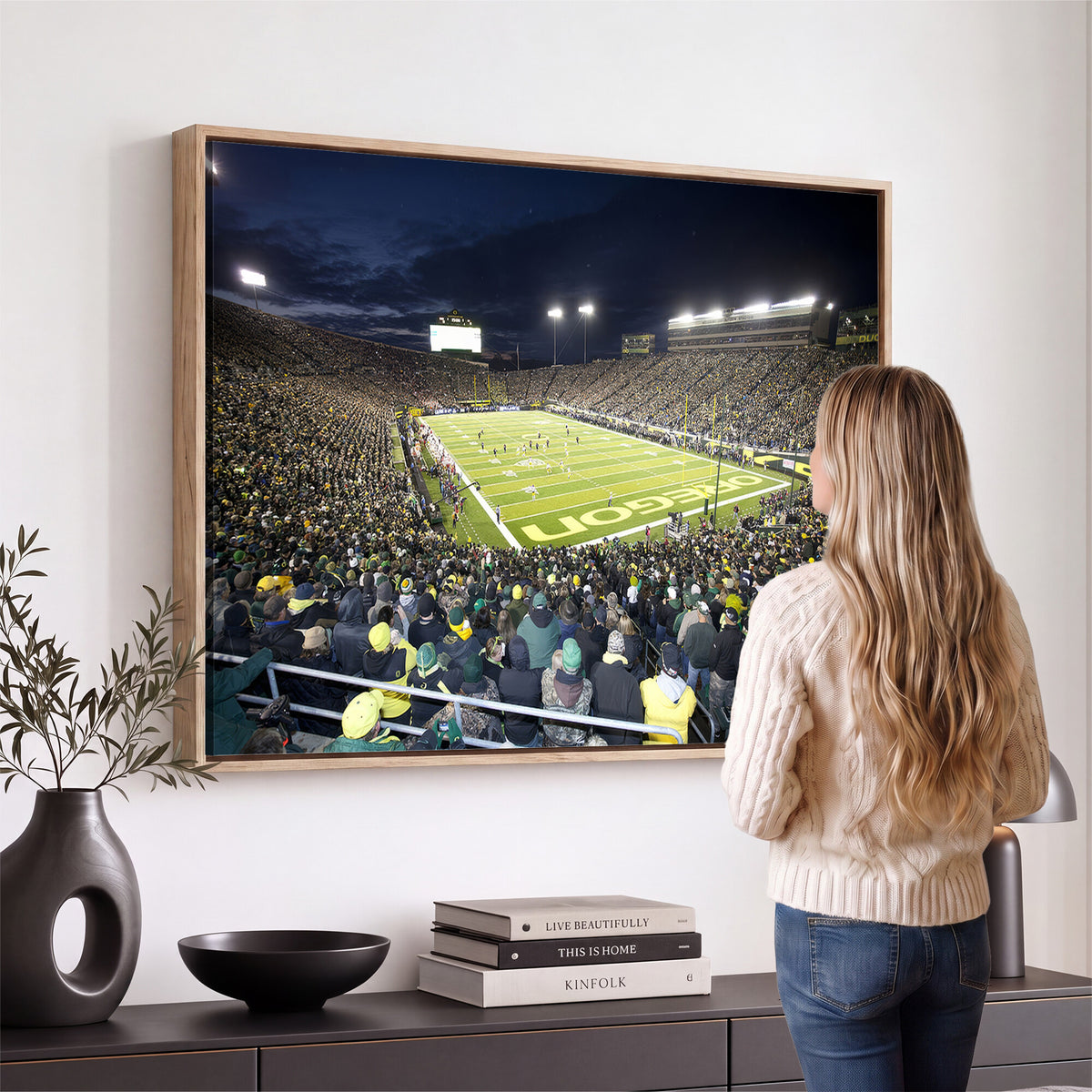 48756-PAN-FL-20X10 - University of Oregon Ducks Football Team Print - Eugene Autzen Stadium Wall Art Canvas Print