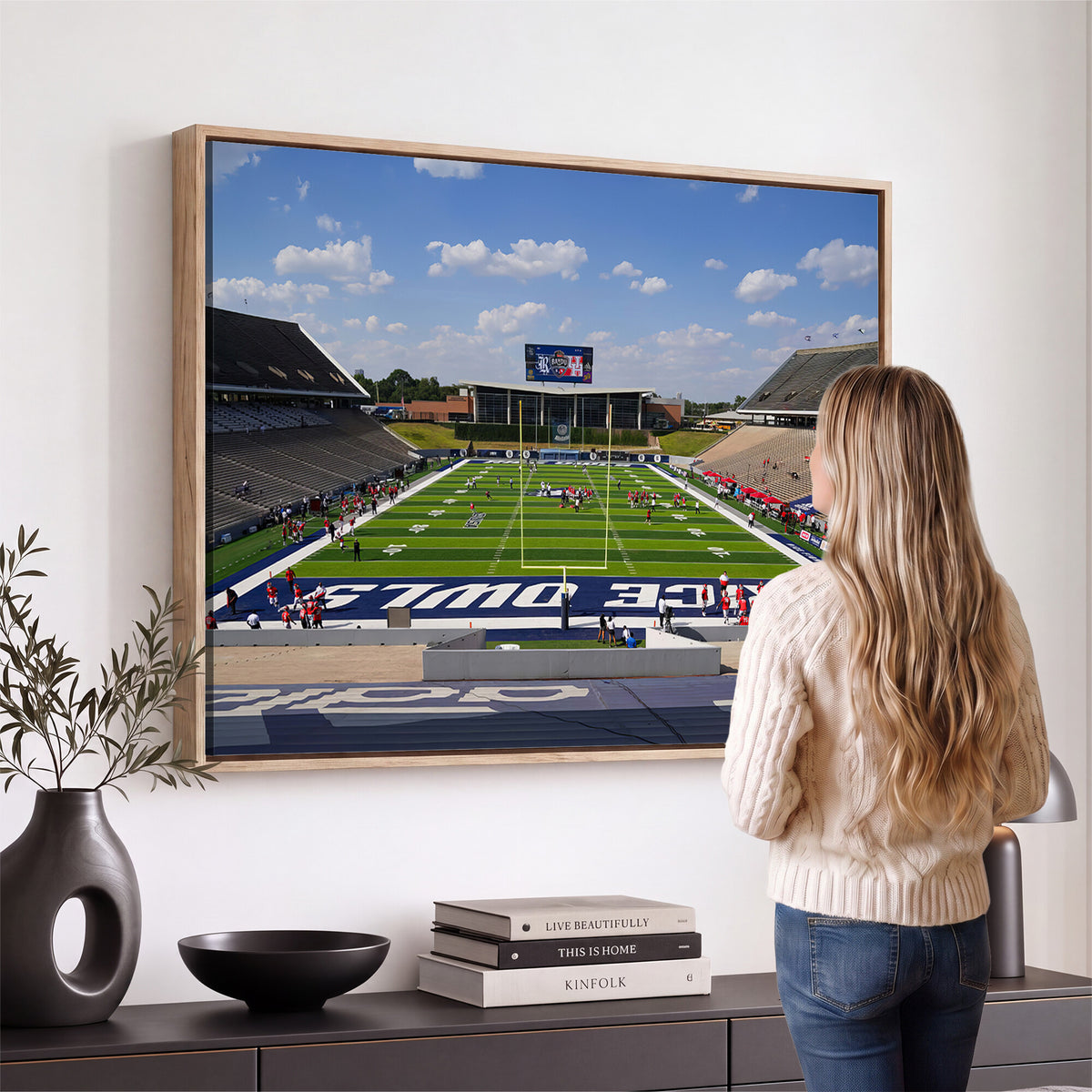 92248-MGV-CV-36X24 - Rice University Owls Football Team Print, Houston Rice Stadium