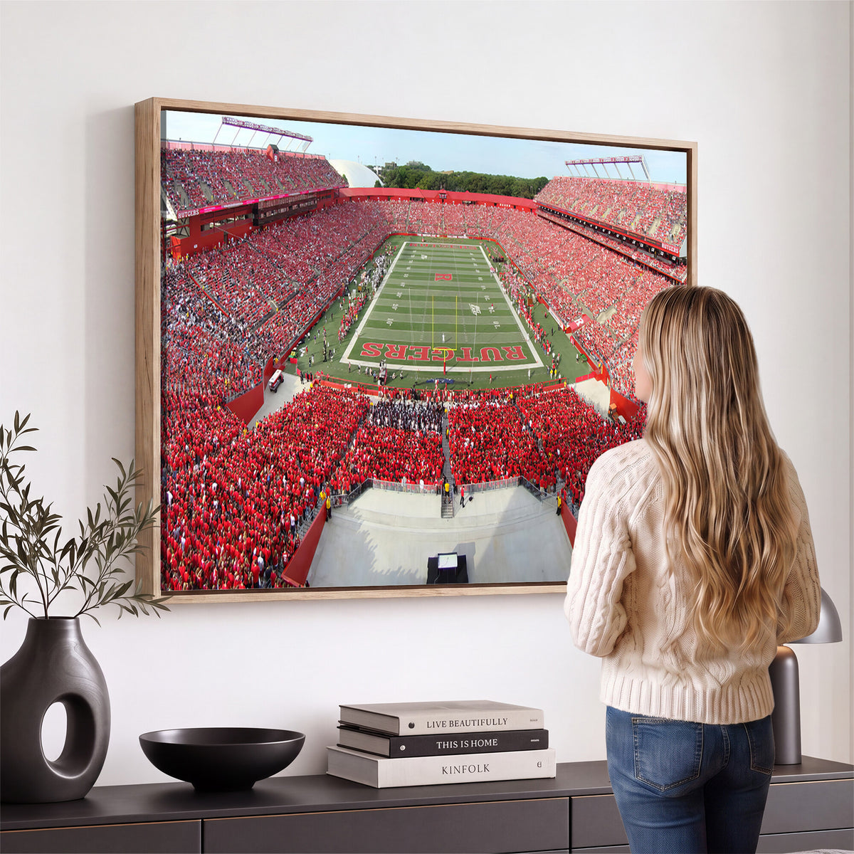 90818-PAN-FL-20X10 - Rutgers Scarlet Knights Football Team Print - Piscataway SHI Stadium Wall Art Canvas Print