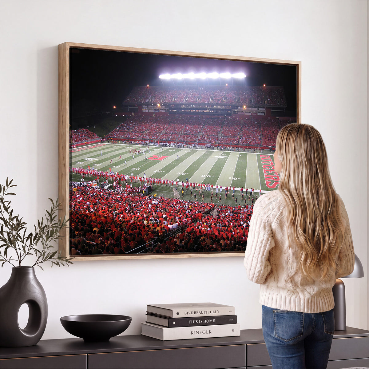 53225-PAN-FL-20X10 - Rutgers University Scarlet Knights Football Team Print - Piscataway SHI Stadium Wall Art Canvas