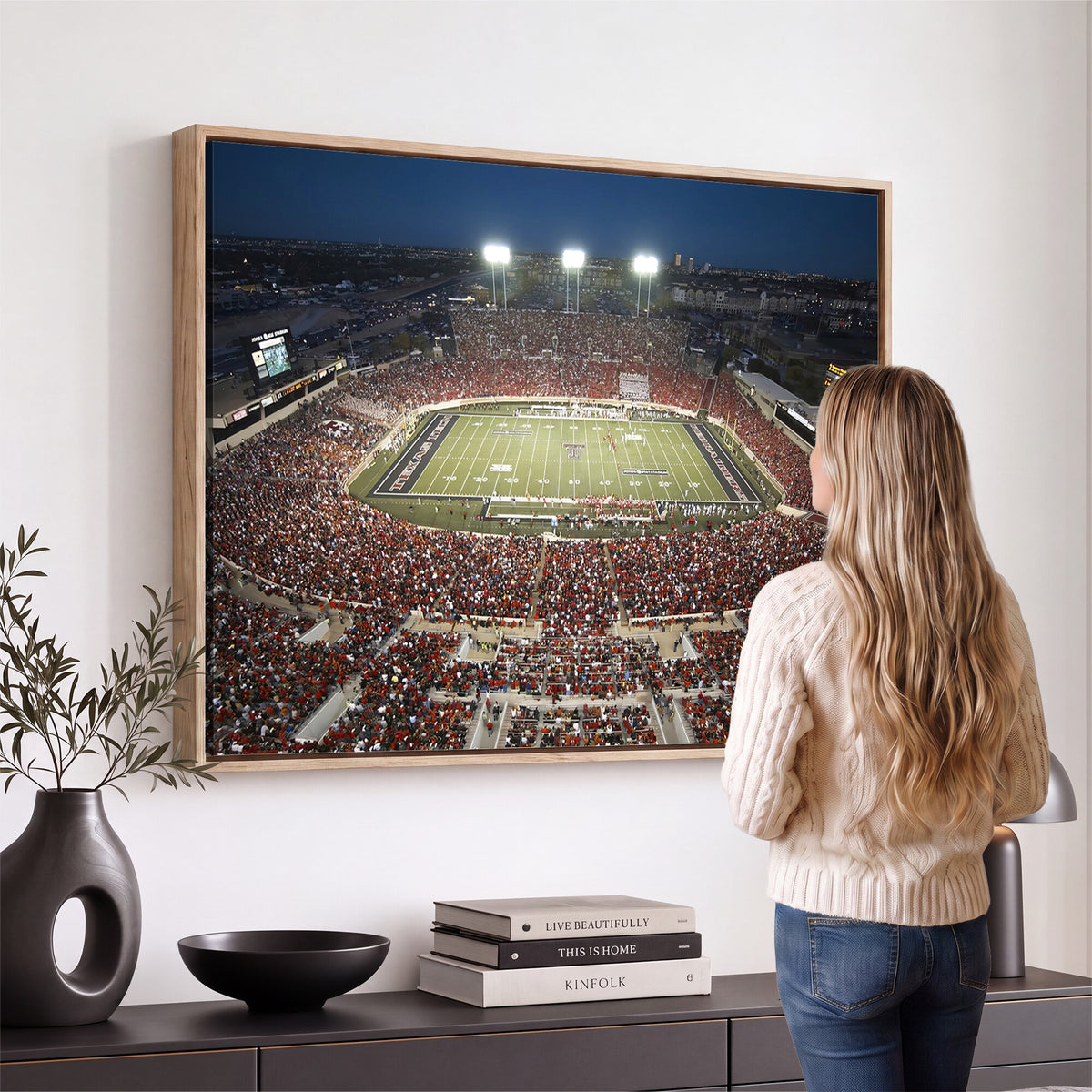55763-MGV-CV-36X24 - Texas Tech Red Raiders Football Team Print, Lubbock Jones AT&T Stadium, Framed and Ready to Hang