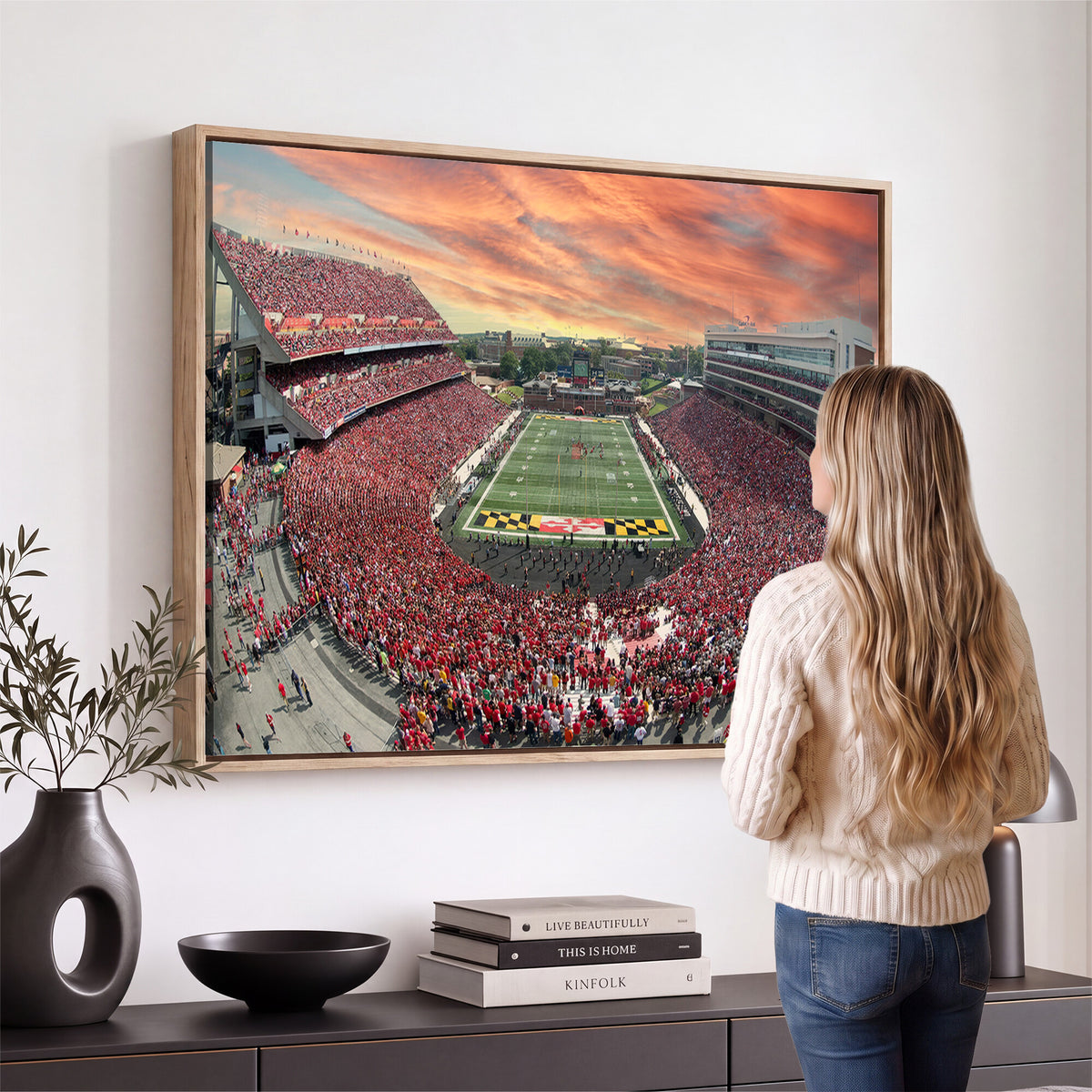 24140-PAN-FL-20X10 - University of Maryland Terrapins Football Team Print - College Park SECU Stadium Wall Art Canvas