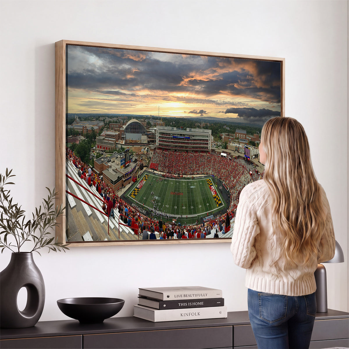 29993-PAN-FL-20X10 - University of Maryland Terrapins Football Team Print - College Park SECU Stadium Wall Art Canvas