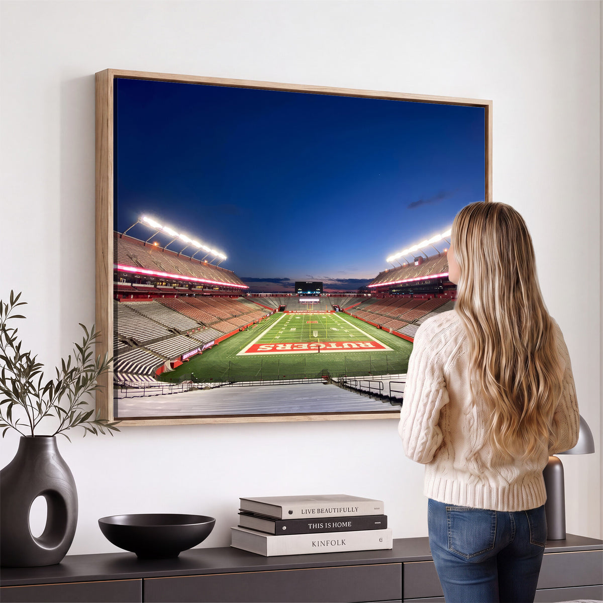 15051-MGV-CV-36X24 - Rutgers Scarlet Knights Football Team Print, Piscataway SHI Stadium