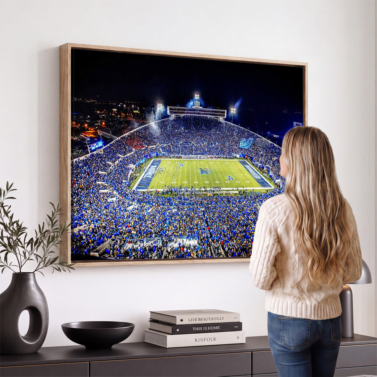 11665-PAN-FL-20X10 - University of Memphis Tigers Football Team Print - Memphis Simmons Bank Liberty Stadium Wall Art