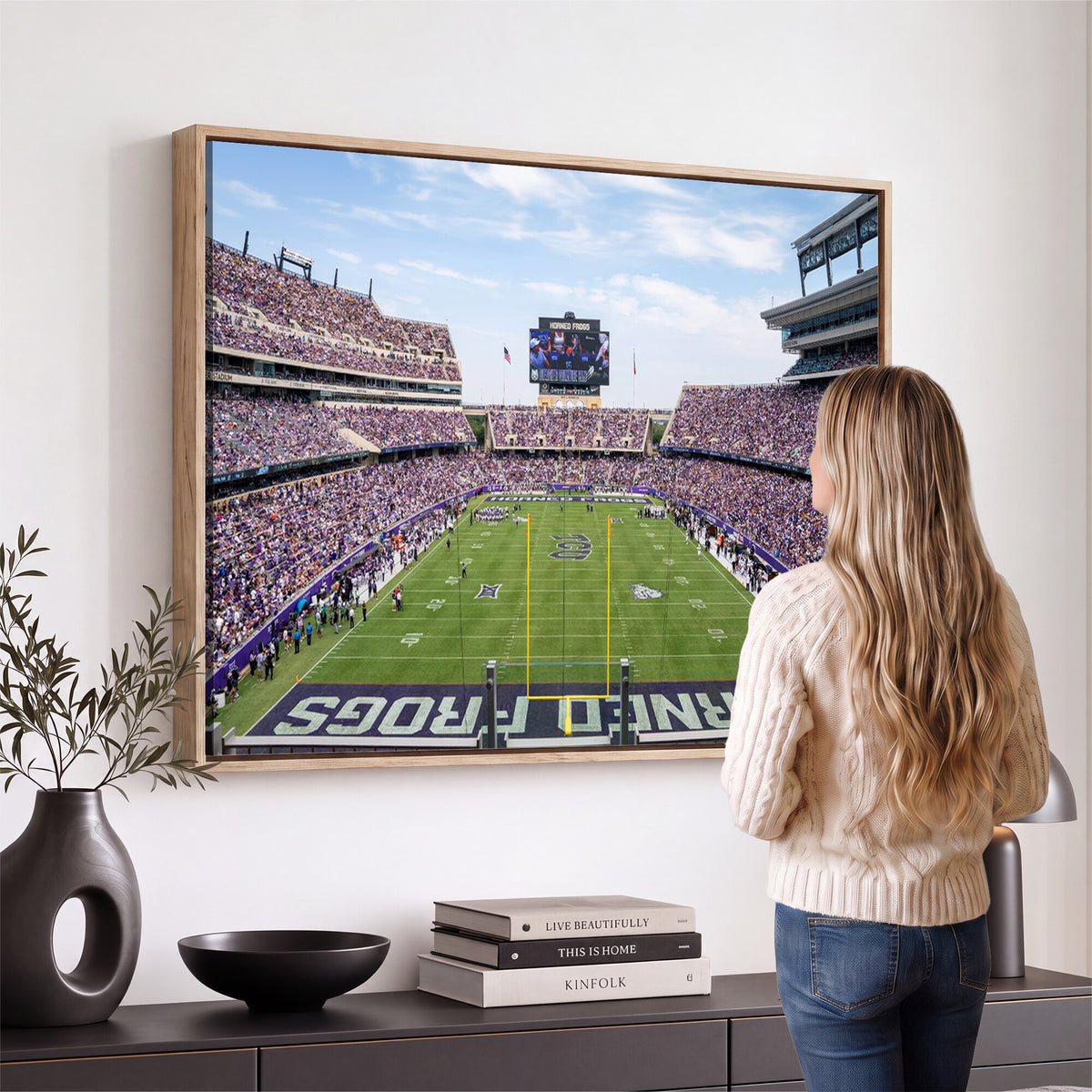 27650-PAN-FL-20X10 - TCU Horned Frogs Football Team Print - Fort Worth Amon G. Carter Stadium Wall Art Canvas Print