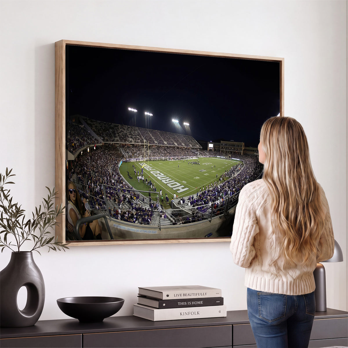 59222-PAN-FL-20X10 - TCU Horned Frogs Football Team Print - Fort Worth Amon G. Carter Stadium Wall Art Canvas Print.