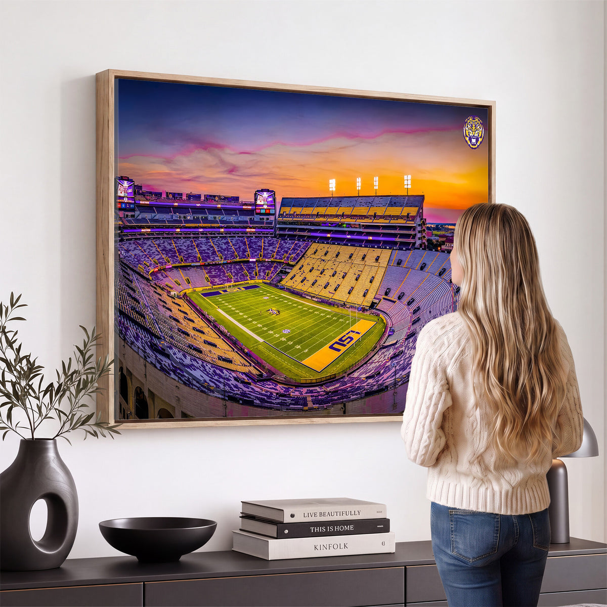 93538-MGV-CV-36X24 - The Louisiana State University Tigers Football Team Print, Framed and Ready to Hang Stadium Print