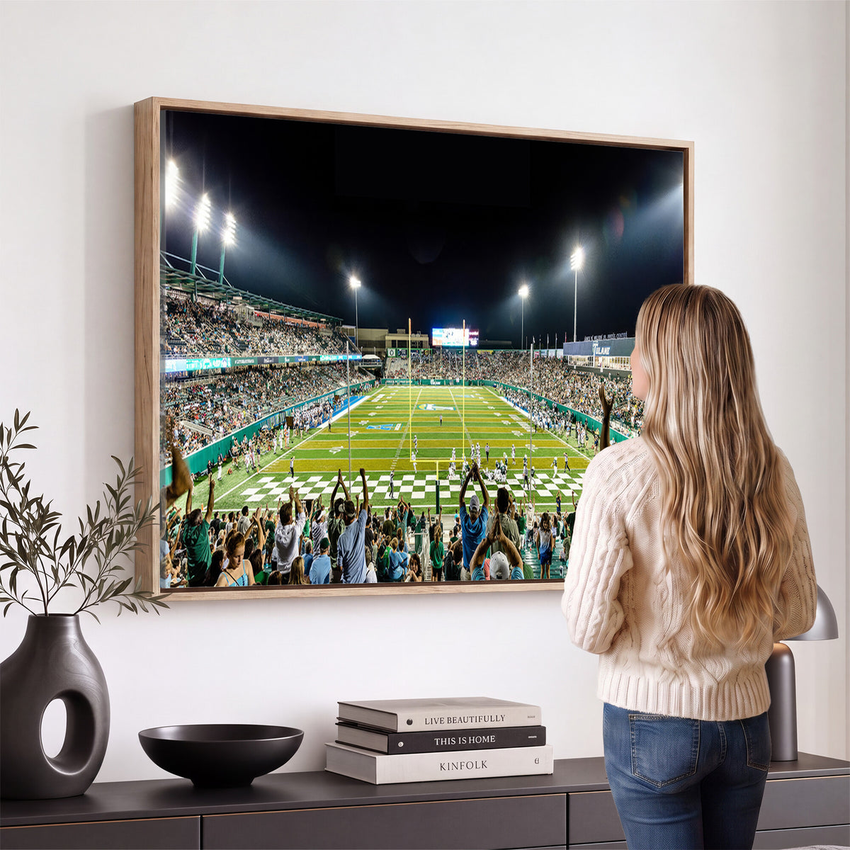 56448-MGV-CV-36X24 - The Tulane University Green Wave Football Team Print, New Orleans Yulman Stadium