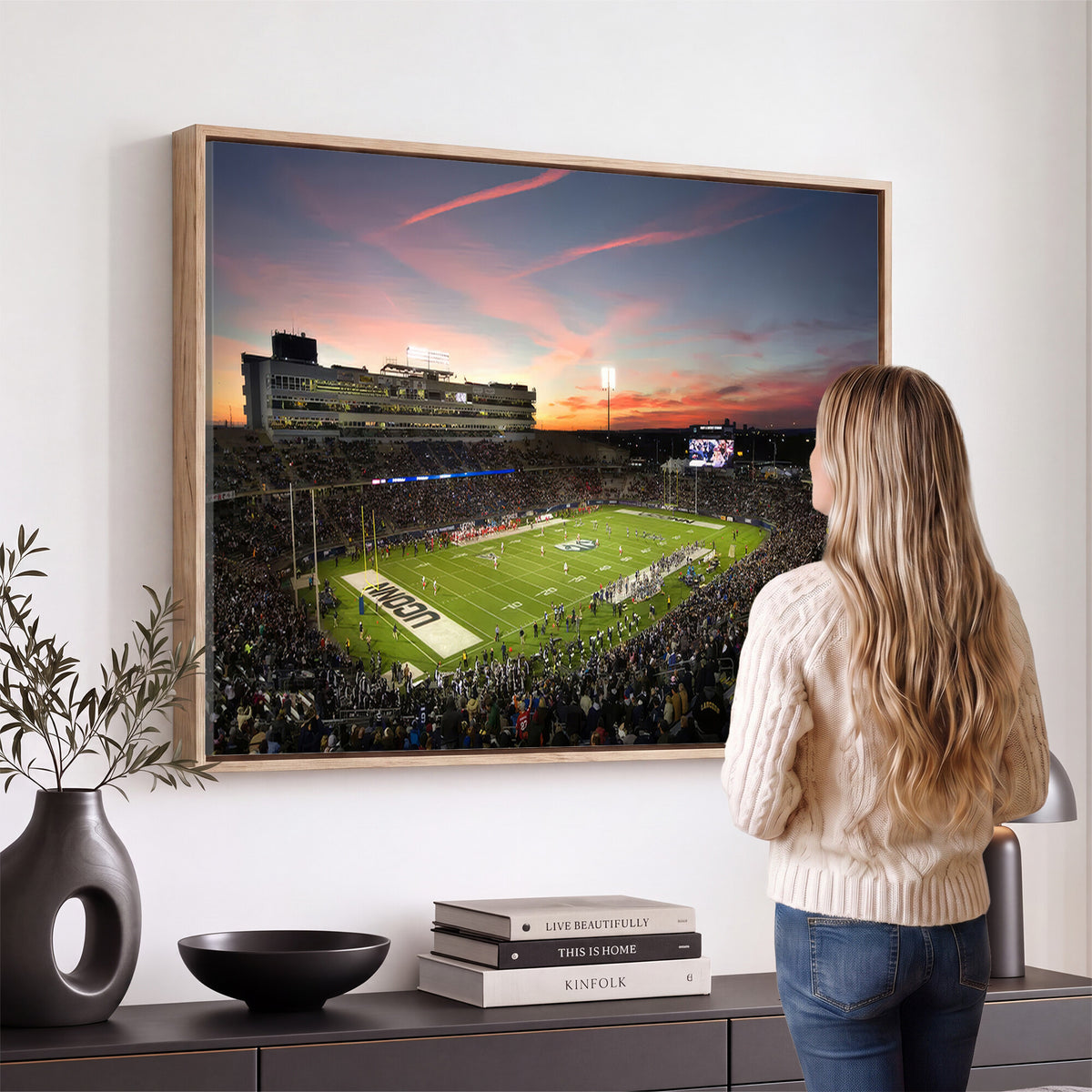 64416-MGV-CV-36X24 - The University of Connecticut UCONN Huskies Football Team Print, Framed and Ready to Hang