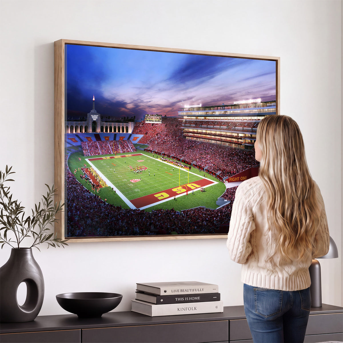 71879-MGV-CV-36X24 - The University of Southern California USC Trojans Football Team Print, Framed and Ready to Hang