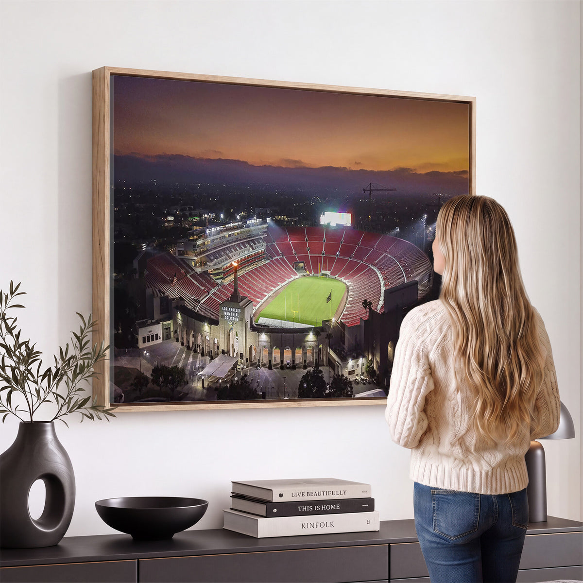 50666-MGV-CV-36X24 - The University of Southern California USC Trojans Football Team Print, Los Angeles Memorial Coliseum