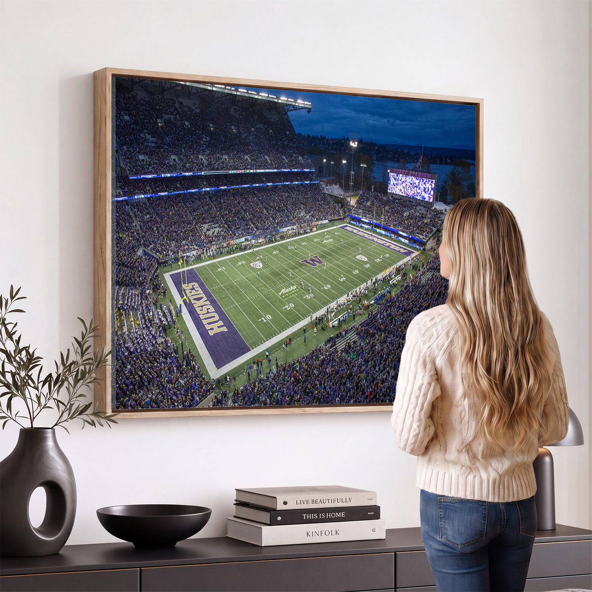 84780-MGV-CV-36X24 - The University of Washington Huskies Football Team Print, Framed and Ready to Hang