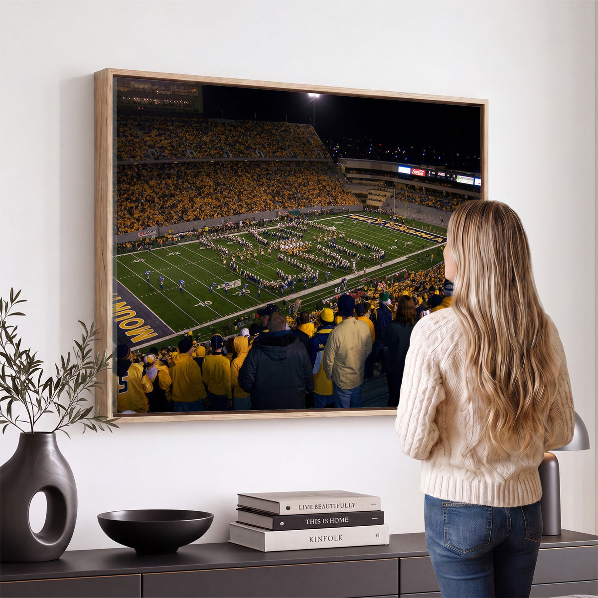 58154-MGV-CV-36X24 - West Virginia University Mountaineers Football Team Print, Milan Puskar Stadium, Morgantown