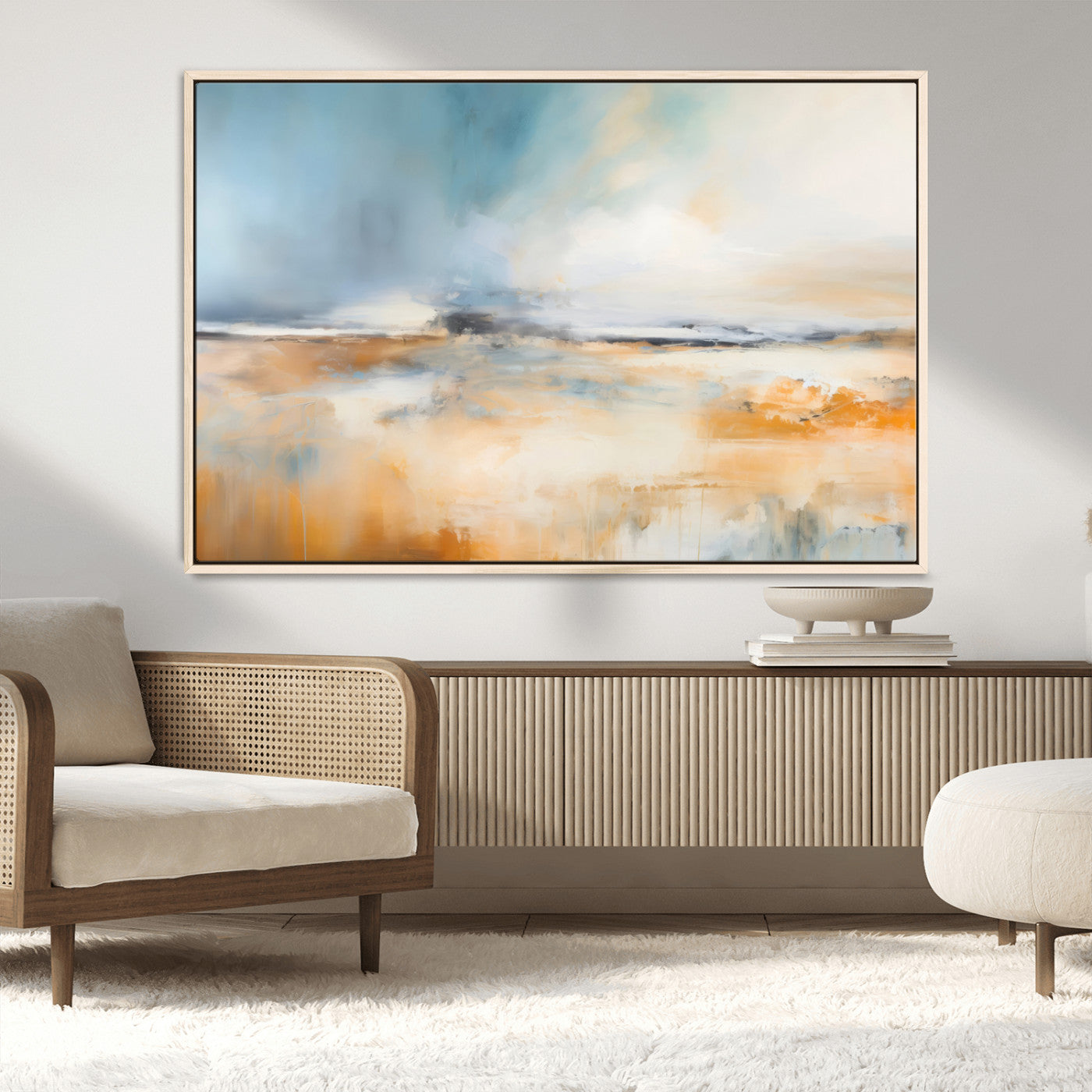 -Abstract Landscape Wall Art Canvas Print - Warm Tones of Orange and Blue, Modern Framed Art for Home