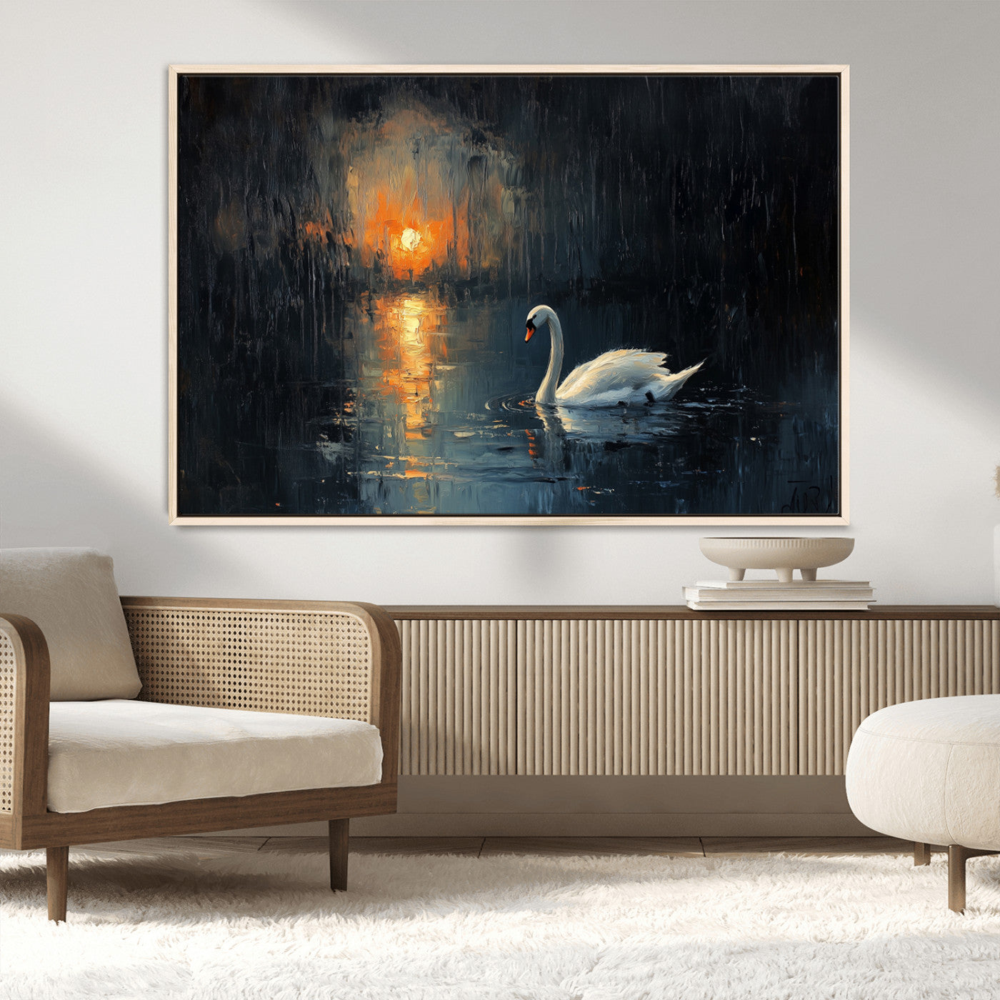 MGV-FC-36X24 - Abstract Swan on Water Wall Art Canvas Print - Elegant Nature Scene for Modern Home Decor
