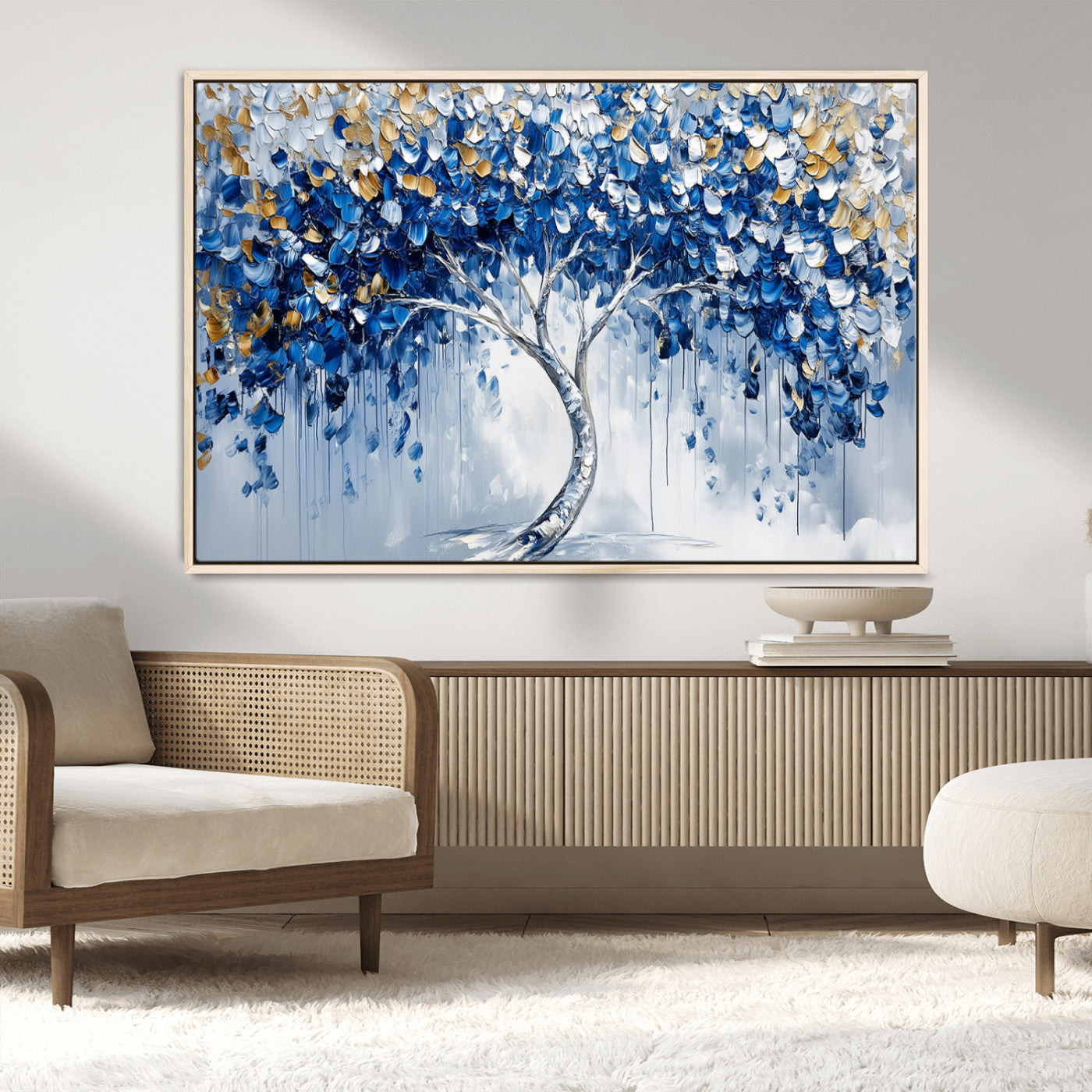 MGV-FC-36X24 - Blue and Gold Abstract Tree Wall Art Canvas Print | Modern Tree of Life Painting | Framed Canvas