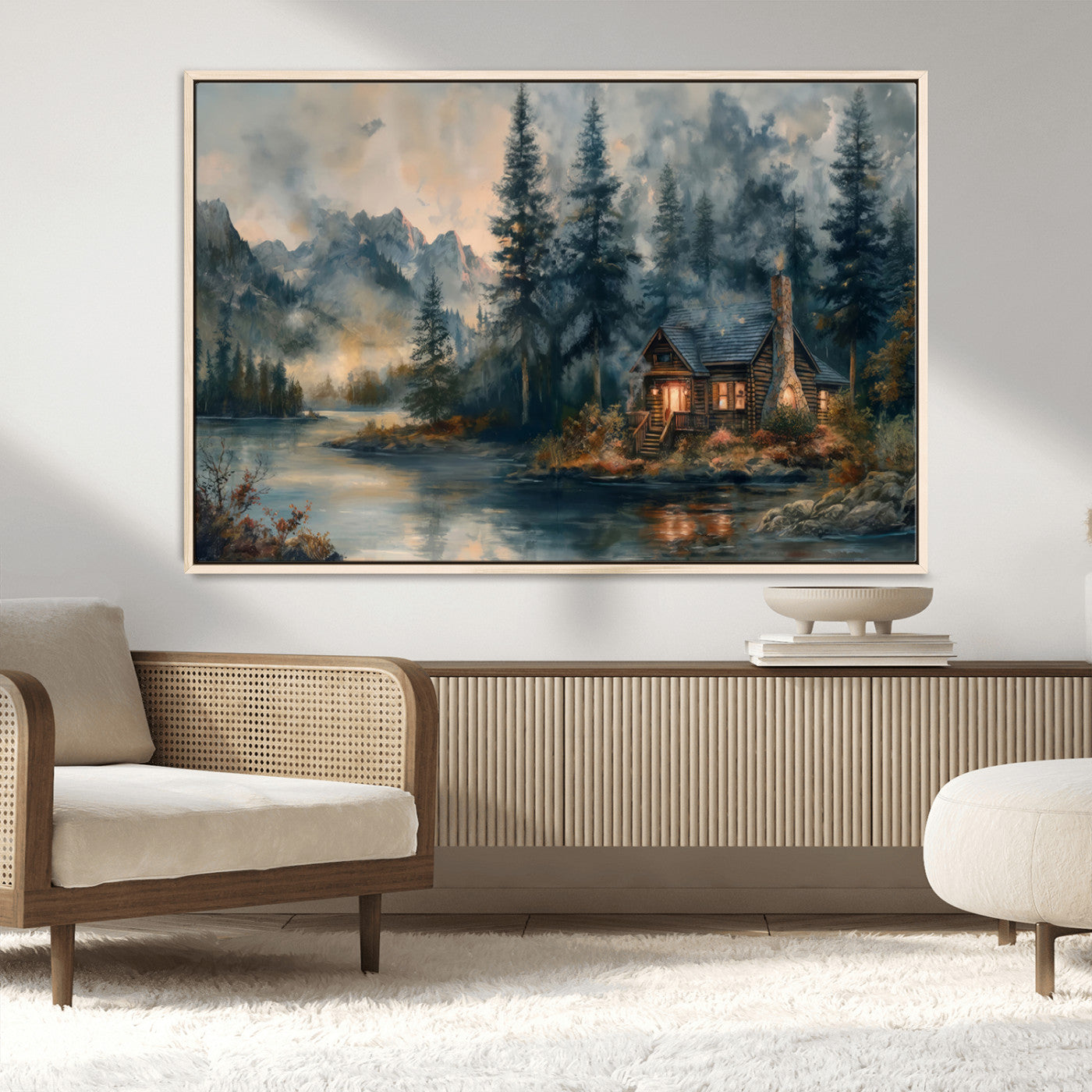 MGV-FC-36X24 - Rustic Cabin Woods Wall Art Print | Lake in a Forest Canvas Print | Cabin, Lodge, and Farmhouse