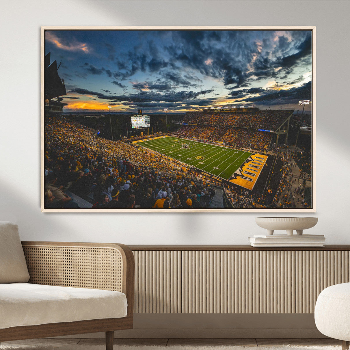 61020-MGV-CV-36X24-University of Wyoming Cowboys Football Team Print - Laramie War Memorial Stadium Wall Art Canvas
