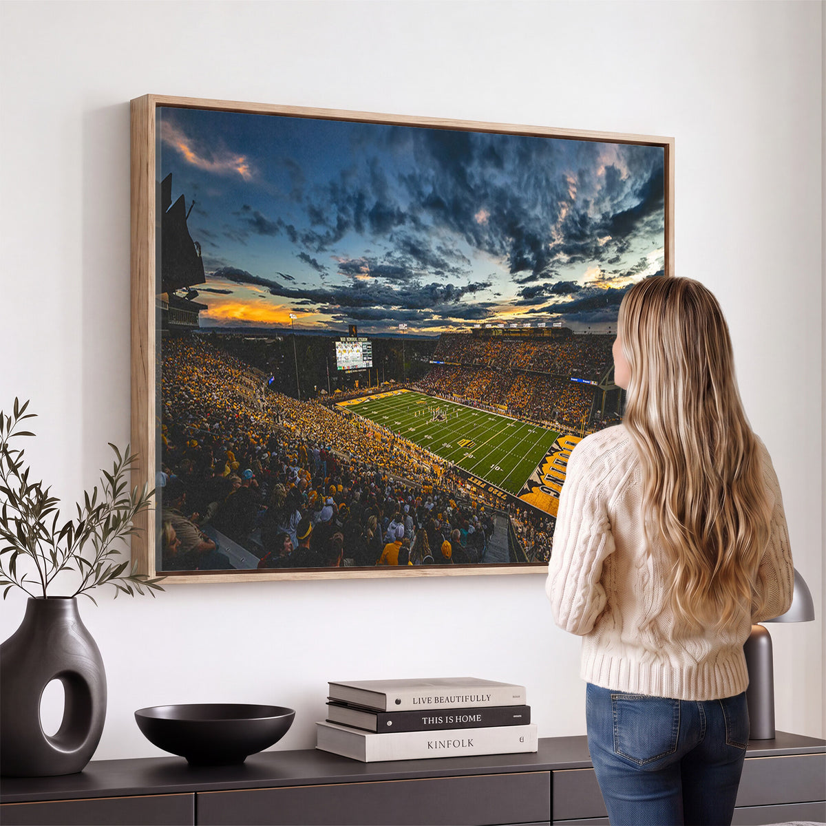 61020-MGV-CV-36X24 - University of Wyoming Cowboys Football Team Print, Laramie, Framed and Ready to Hang