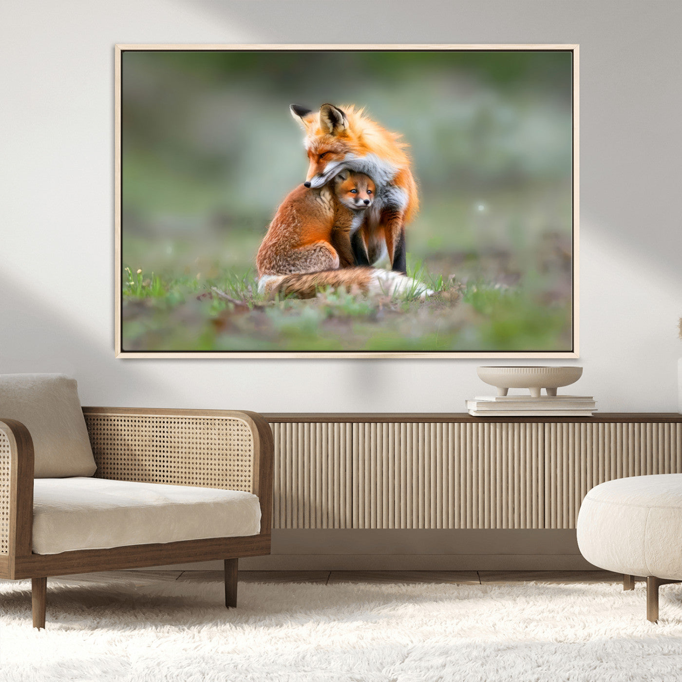 MGV-FC-36X24 - Heartwarming Fox and Baby Cub Wall Art | Ready to Hang Canvas Print of Foxes in Nature | Perfect for
