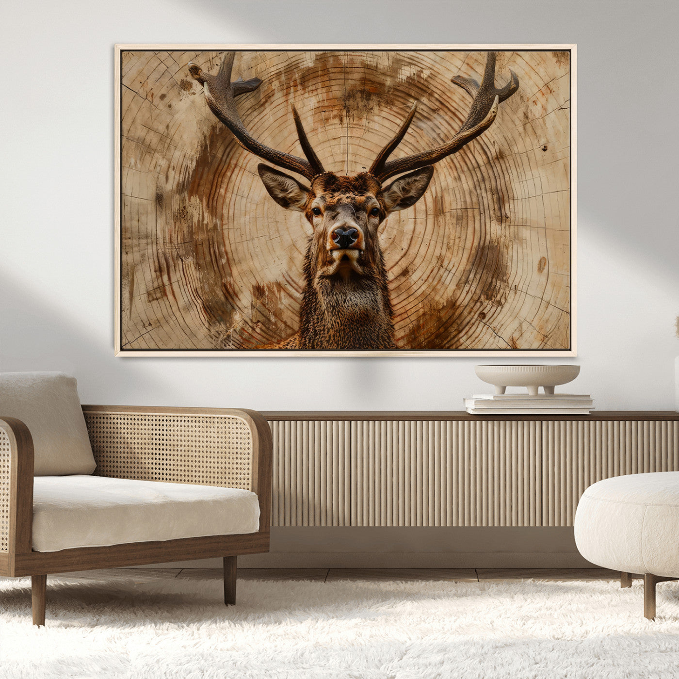 MGV-FC-36X24 - Wood Abstract Deer Wall Art | Rustic Wildlife Canvas Print | Ready to Hang Stag Head Triptych for