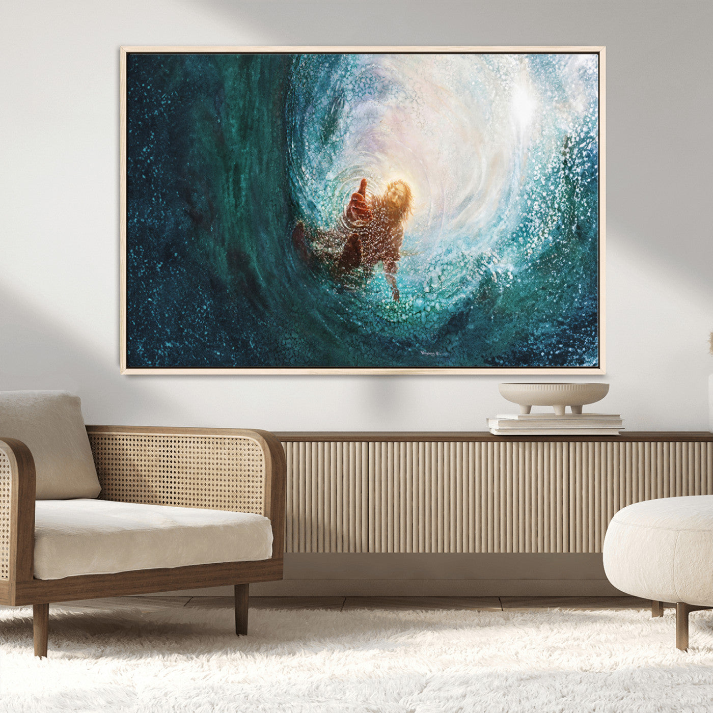 MGV-FC-36X24 - Powerful Jesus Canvas Print - Hand of Salvation, Inspirational Wall Art - Framed, Ready to Hang for