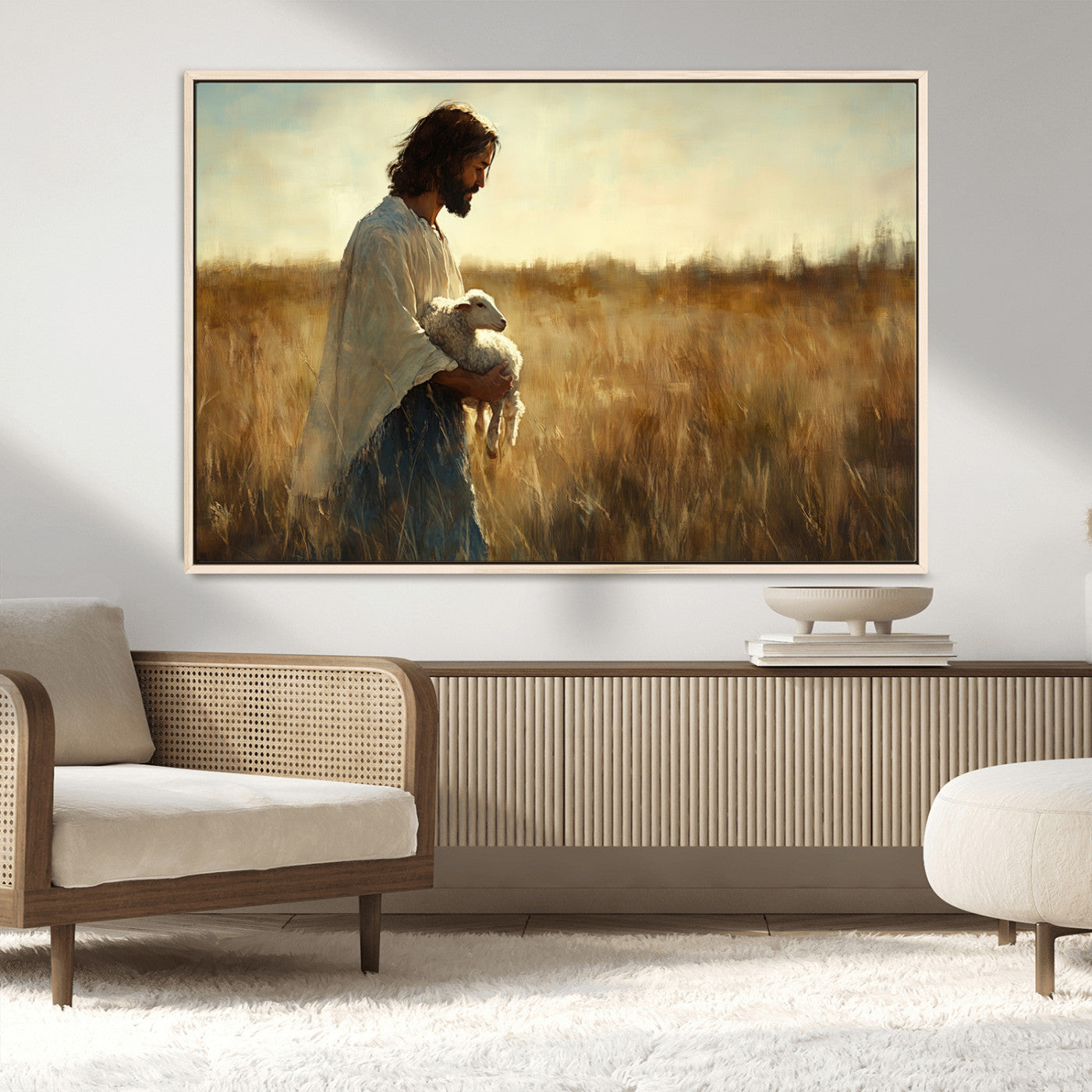 MGV-FC-36X24 - Jesus the Good Shepherd Wall Art Canvas Print - Inspirational Christian Religious Print for Prayer