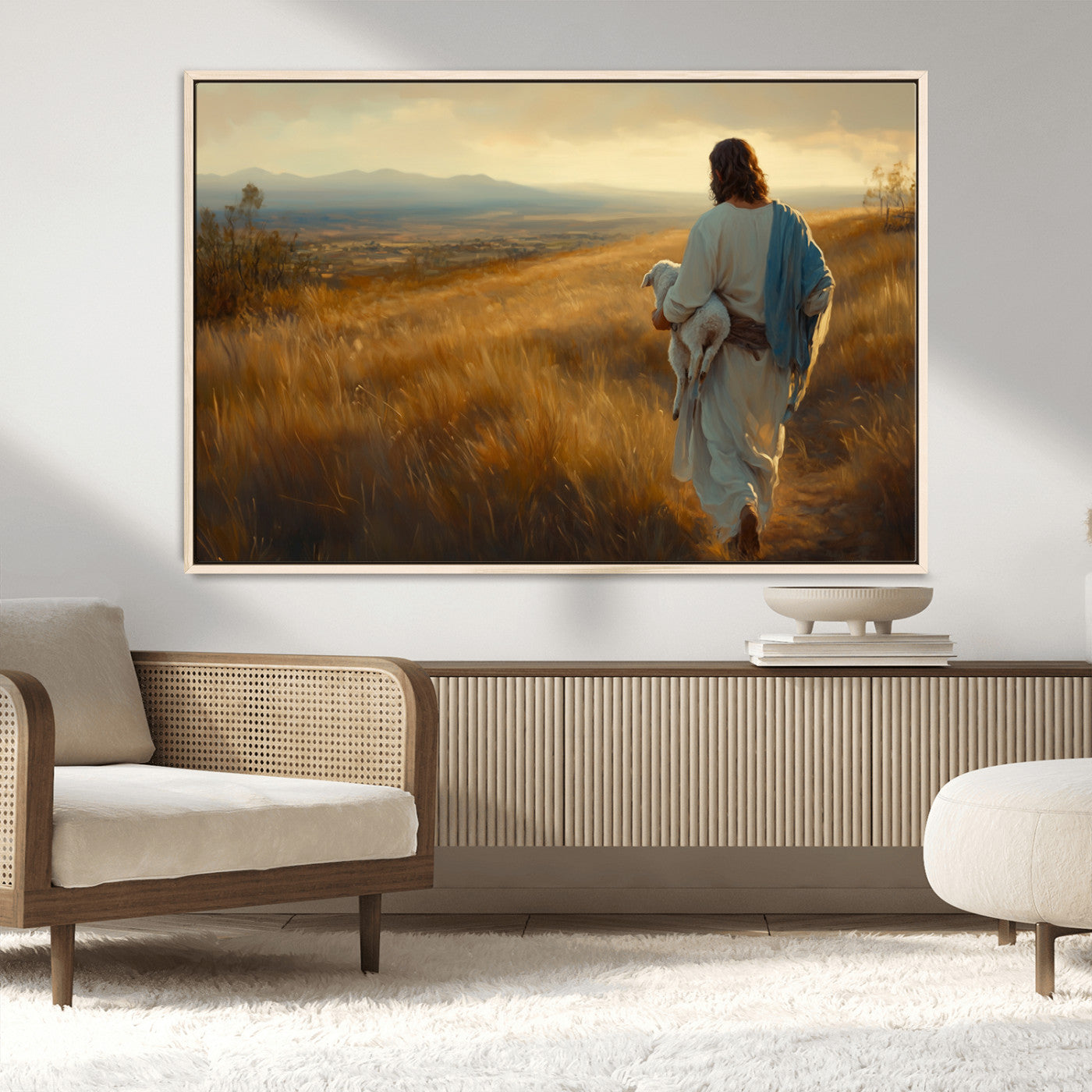 MGV-FC-36X24 - Jesus the Good Shepherd Wall Art Canvas Print - Inspirational Christian Religious Print for Prayer