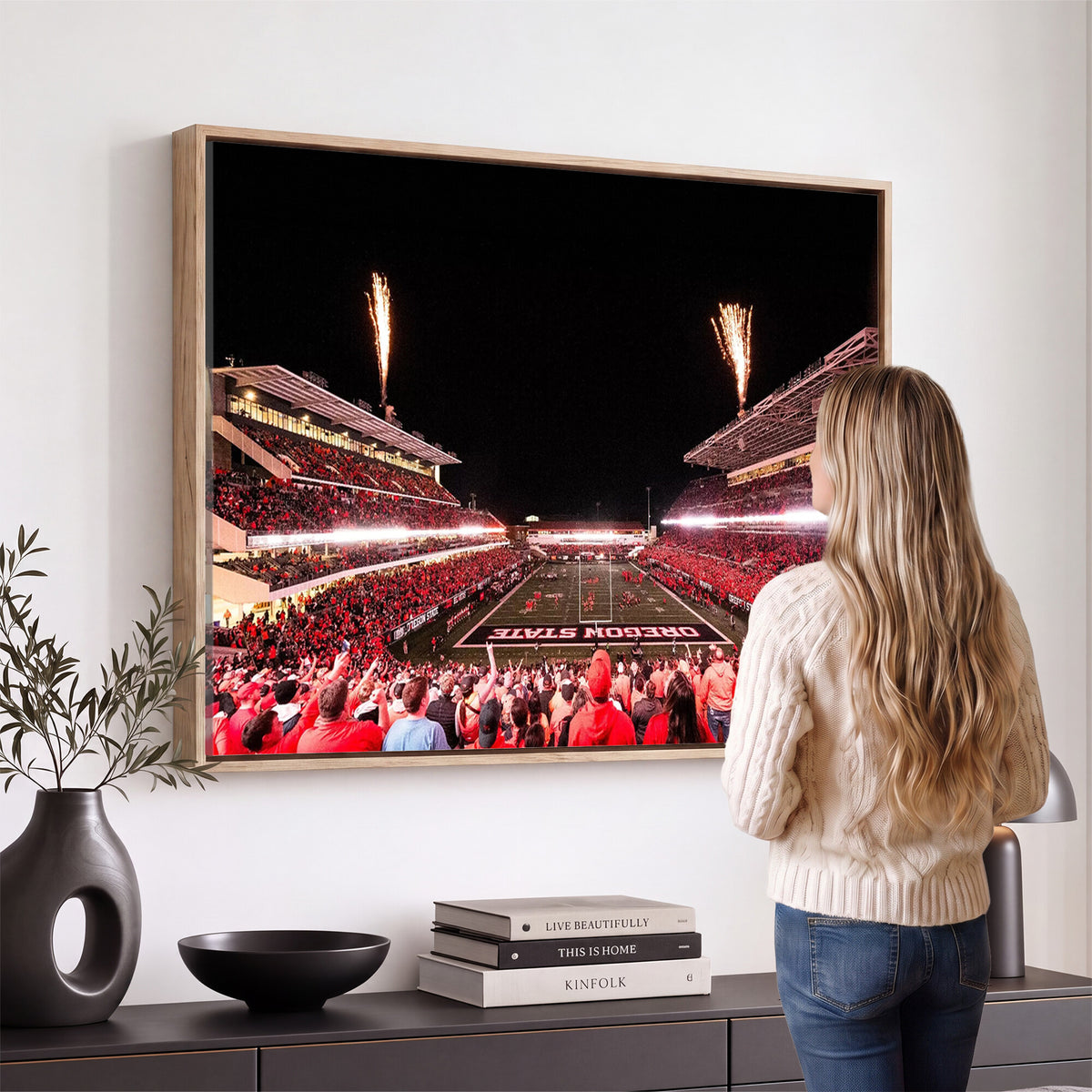 52633-MGV-CV-36X24 - Oregon State Beavers Football Team Print, Corvallis Reser, Framed and Ready to Hang
